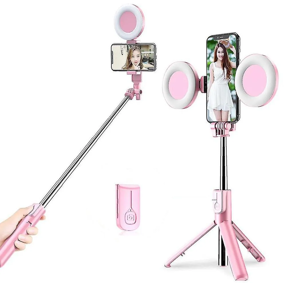 1 light pink Bluetooth Selfie Stick Led Ring Light Extendable Handheld Live Tripod AZ16467