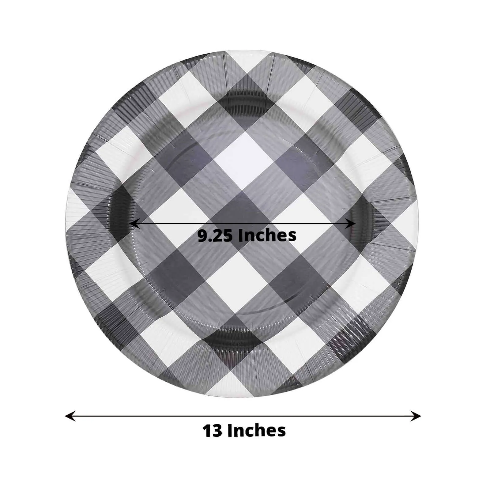 10 Pack 13" Black White Buffalo Plaid Disposable Charger Plates, Round Checkered Sunray Cardboard Serving Trays- 350 GSM