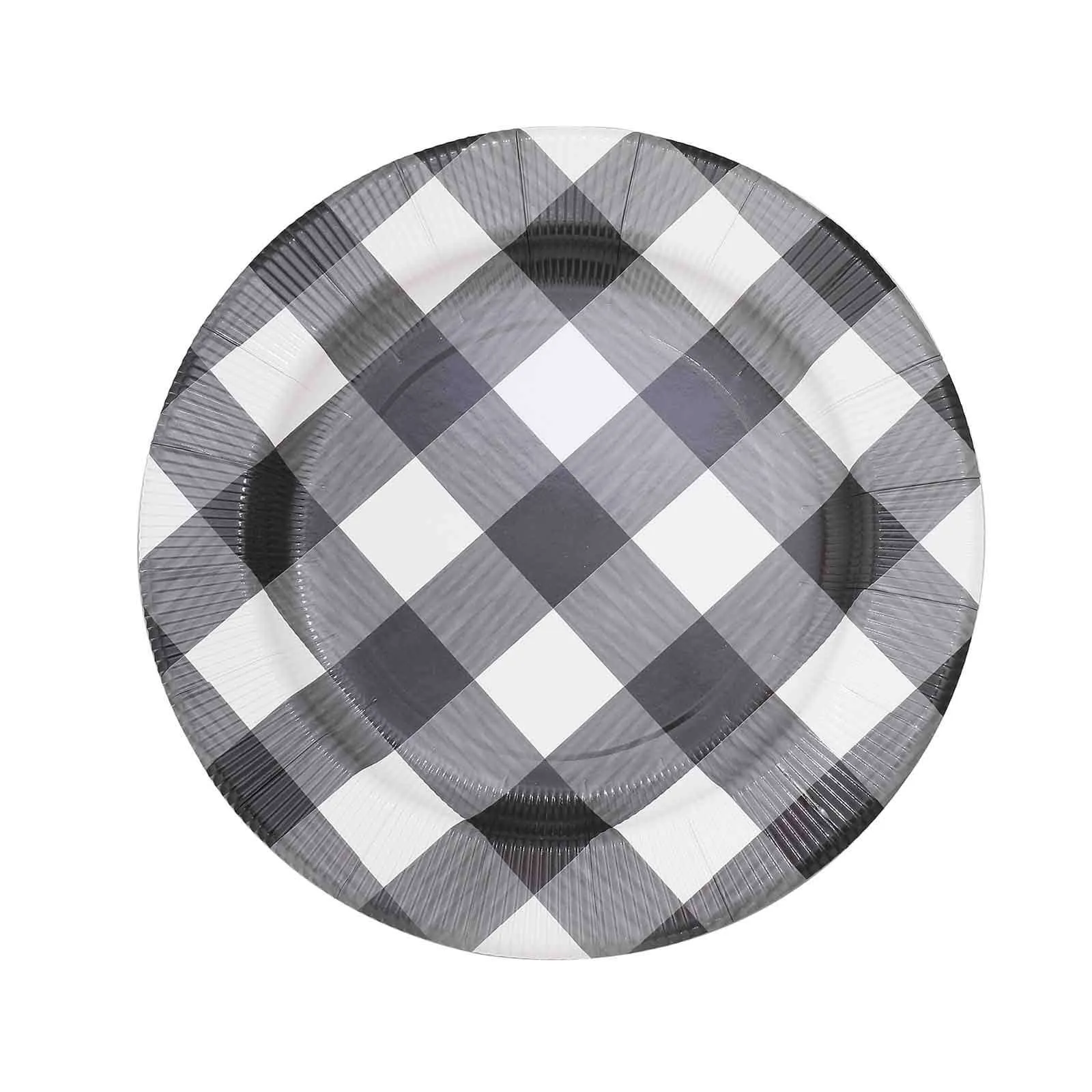 10 Pack 13" Black White Buffalo Plaid Disposable Charger Plates, Round Checkered Sunray Cardboard Serving Trays- 350 GSM