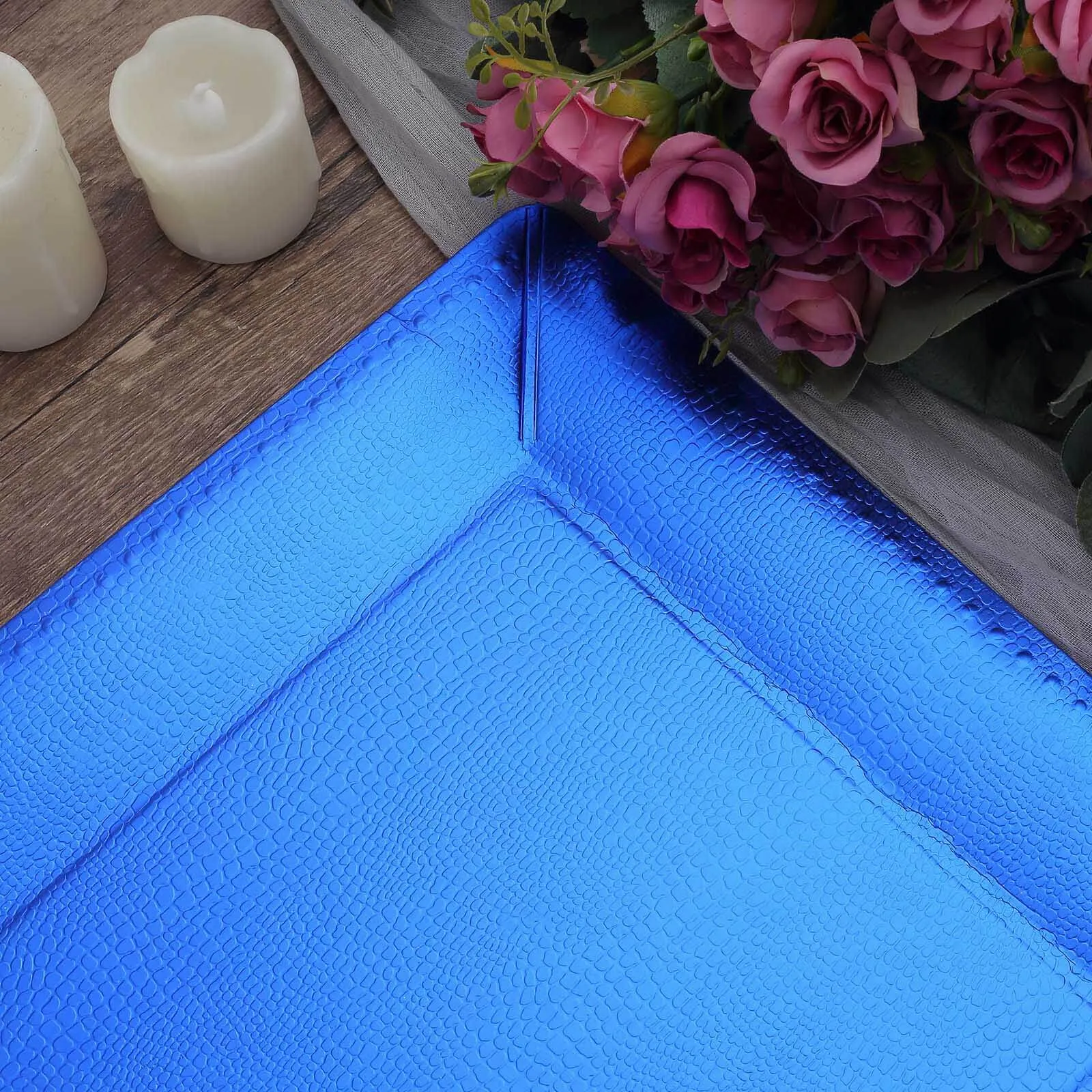 10 Pack Royal Blue Textured Disposable Square Serving Trays, Leather Like Cardboard Charger Plates 1100 GSM 13"