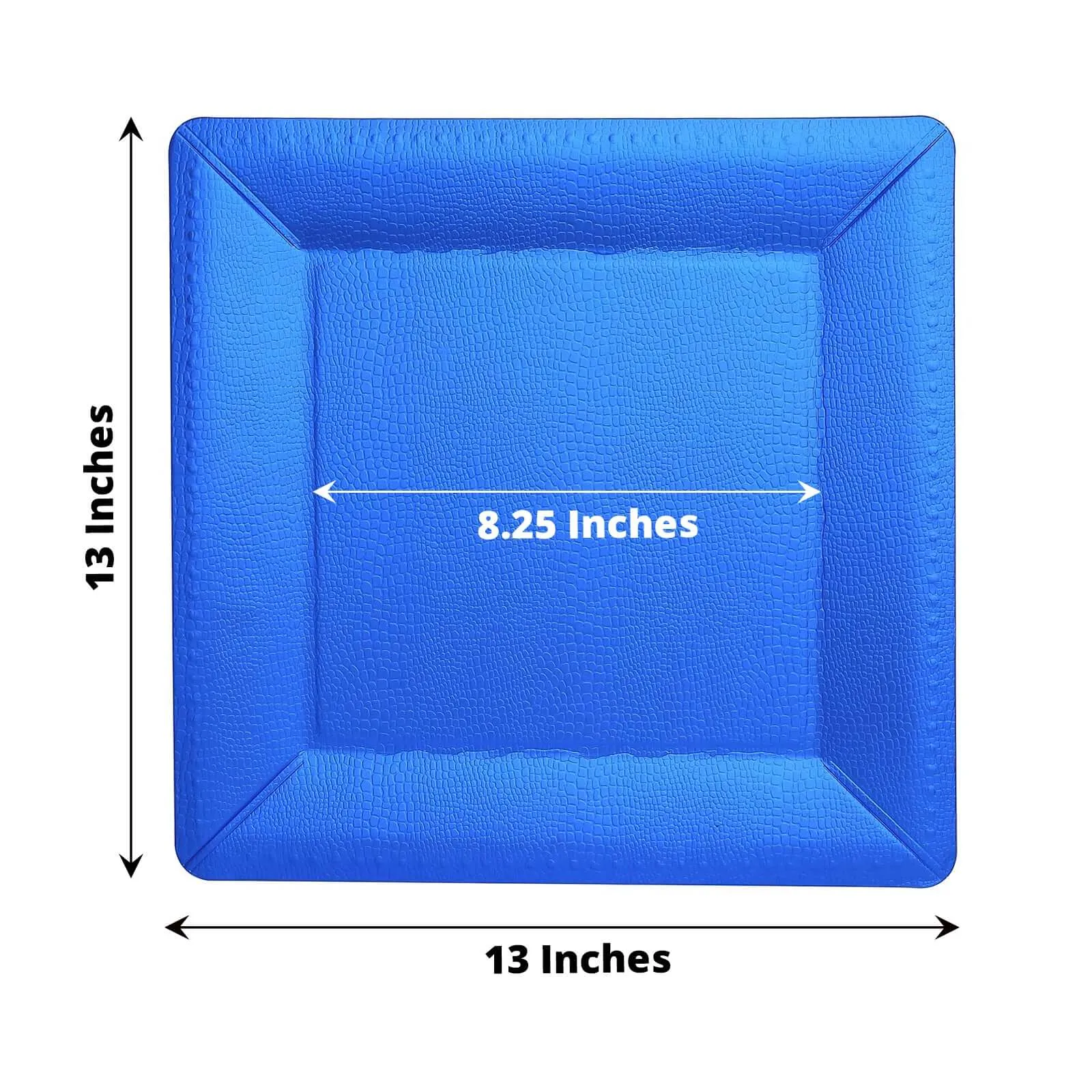 10 Pack Royal Blue Textured Disposable Square Serving Trays, Leather Like Cardboard Charger Plates 1100 GSM 13"