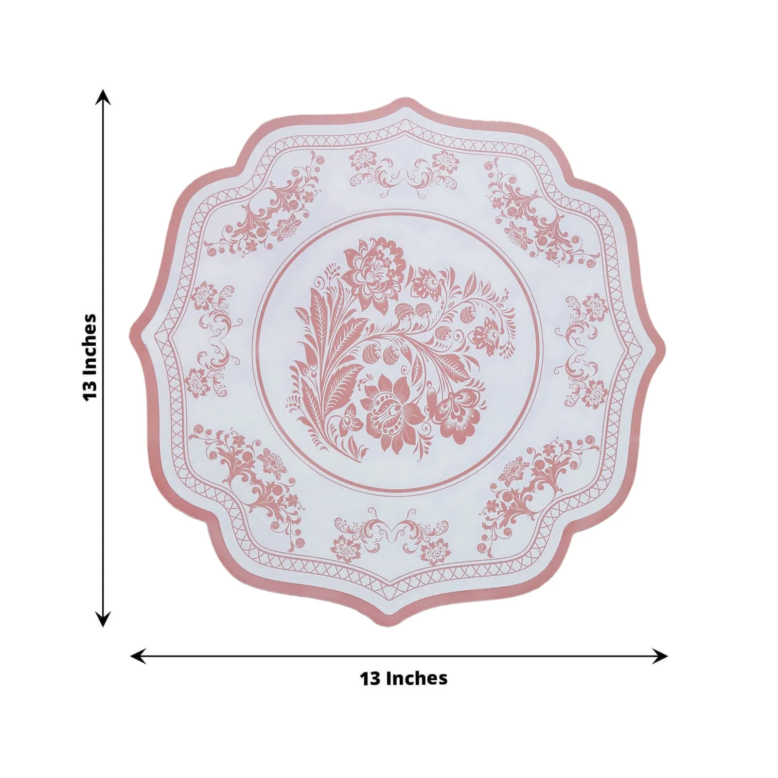 10 Pack White Pink Cardboard Paper Table Mats with French Toile Pattern, 13" Round Disposable Placemats with Scalloped Rim - 400 GSM