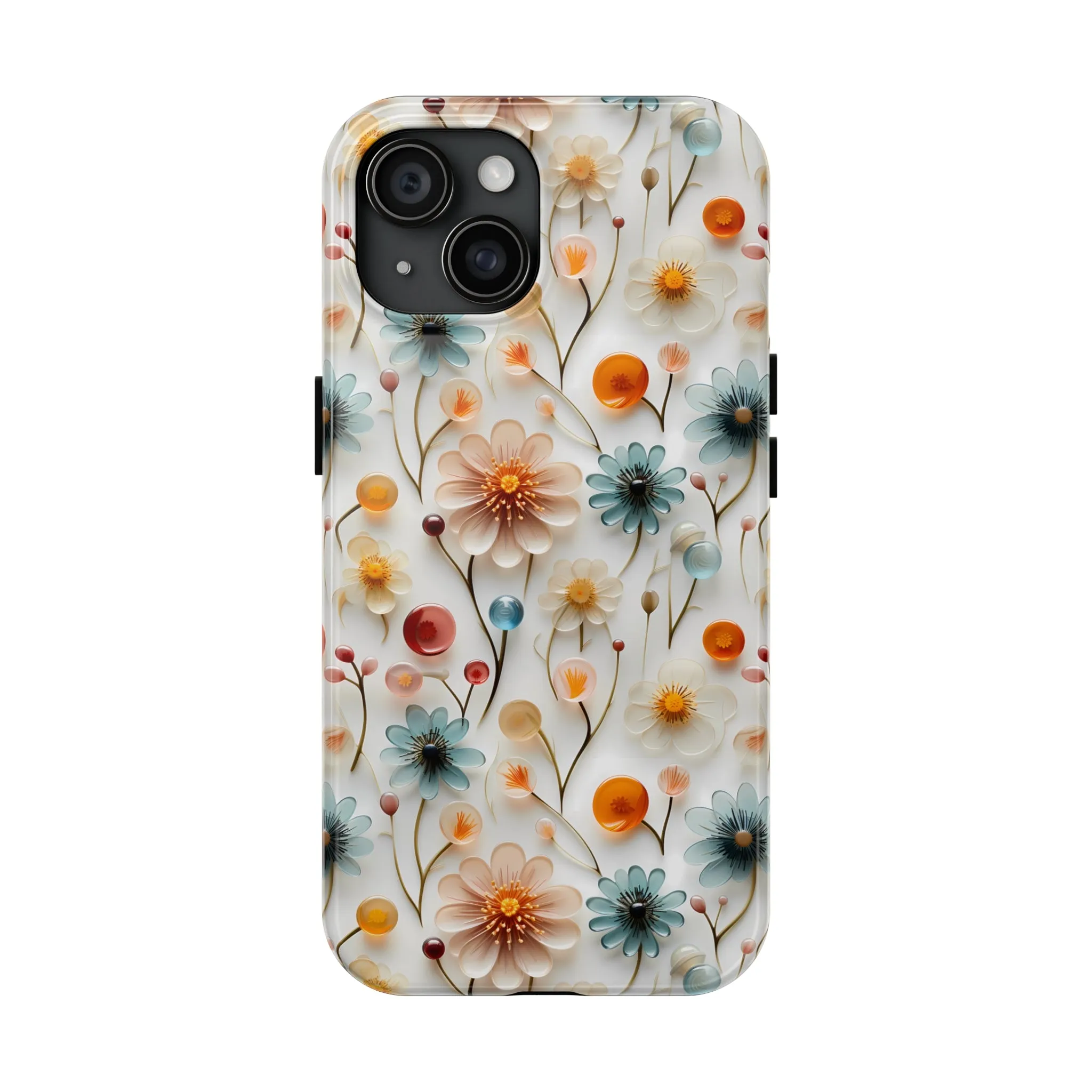 3D Glass Flower Pattern Design Tough Phone Case compatible with a large variety of iPhone models, Phone Case, Birthday Gift