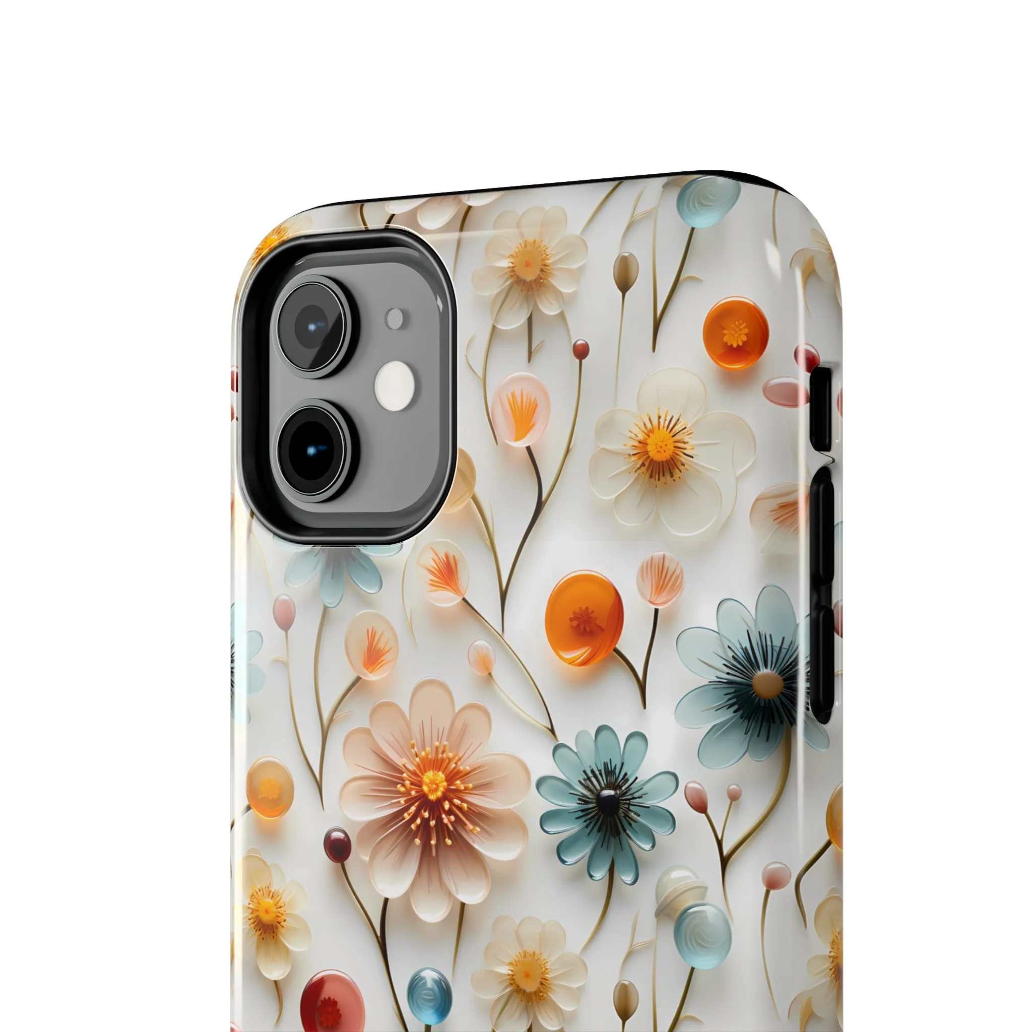 3D Glass Flower Pattern Design Tough Phone Case compatible with a large variety of iPhone models, Phone Case, Birthday Gift