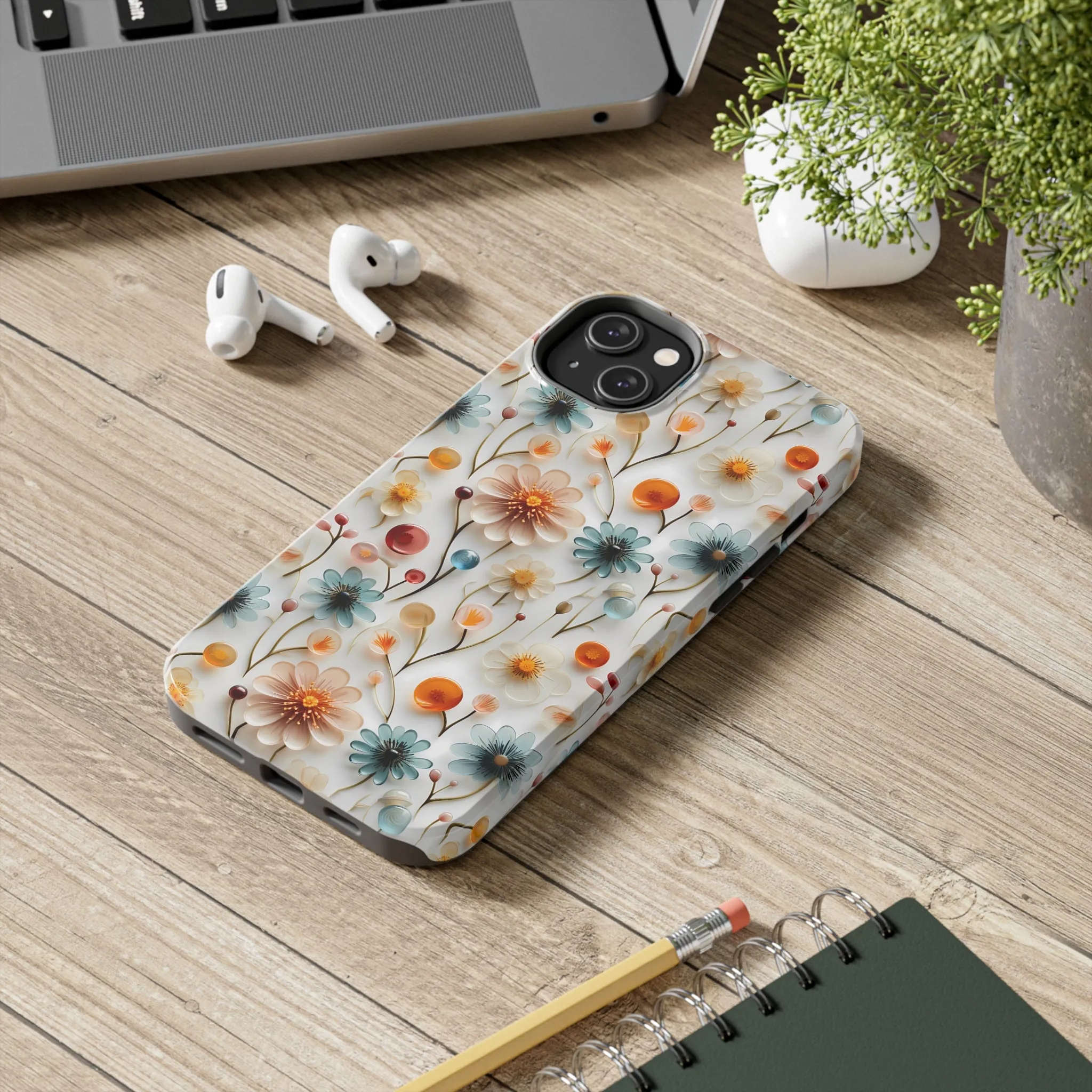 3D Glass Flower Pattern Design Tough Phone Case compatible with a large variety of iPhone models, Phone Case, Birthday Gift