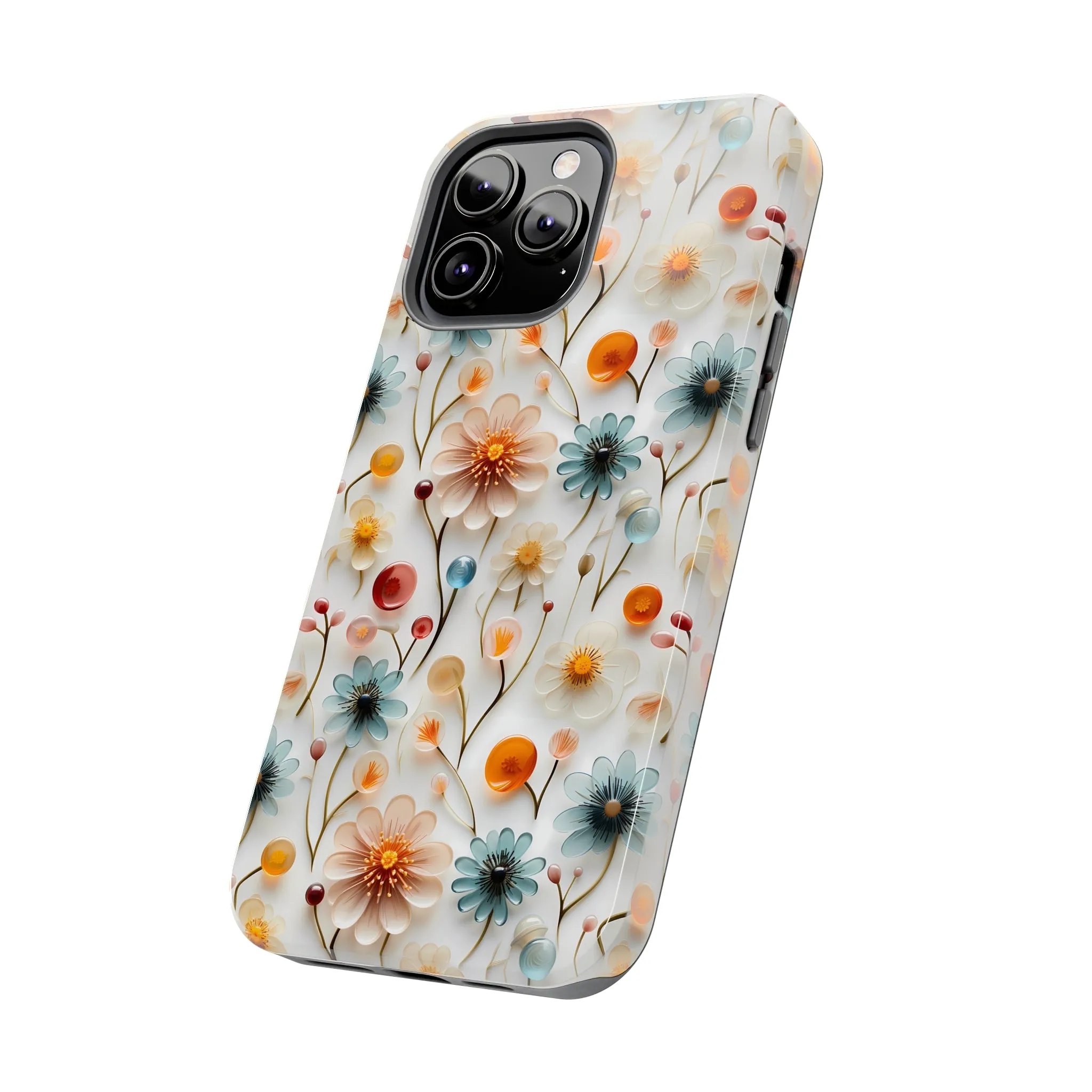 3D Glass Flower Pattern Design Tough Phone Case compatible with a large variety of iPhone models, Phone Case, Birthday Gift