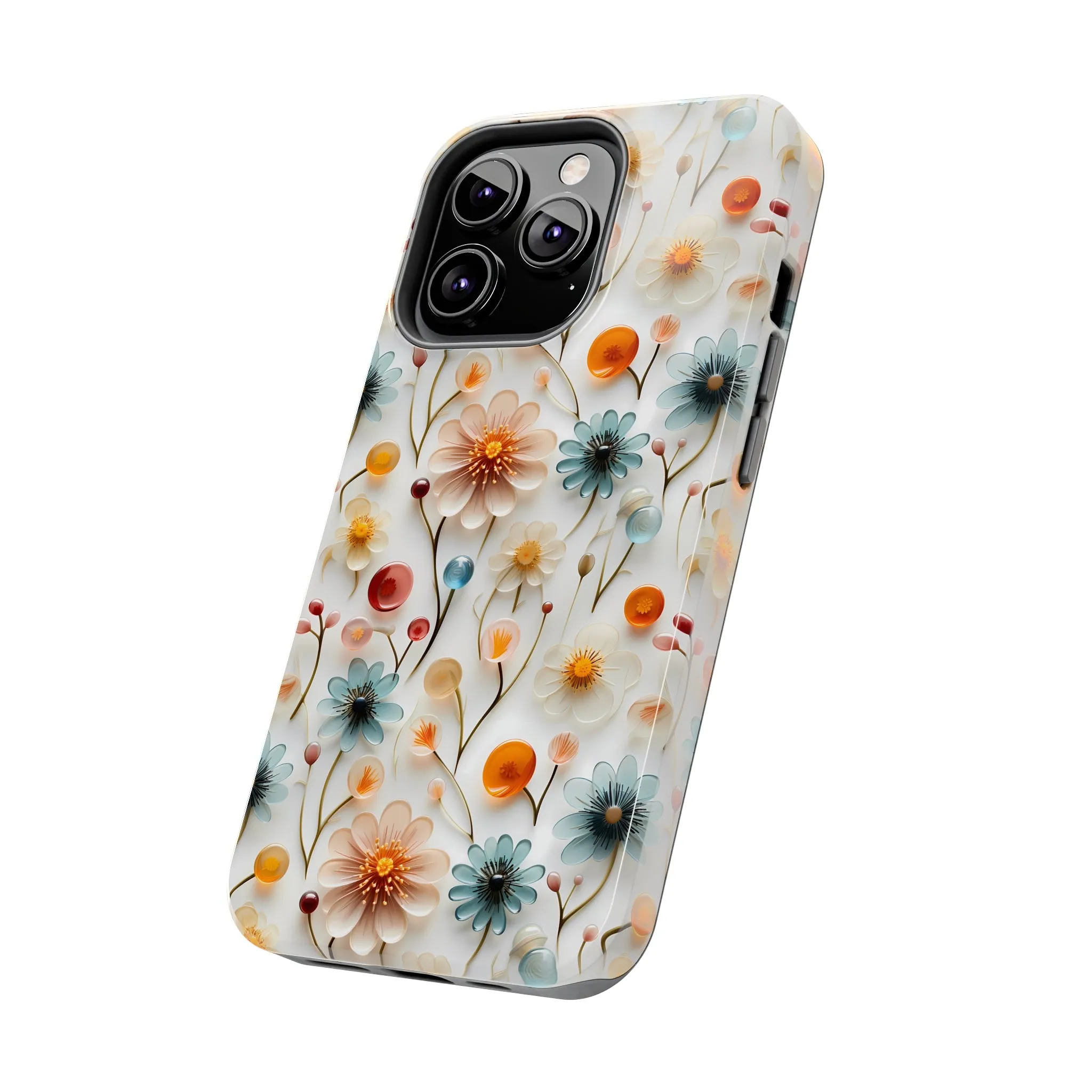 3D Glass Flower Pattern Design Tough Phone Case compatible with a large variety of iPhone models, Phone Case, Birthday Gift