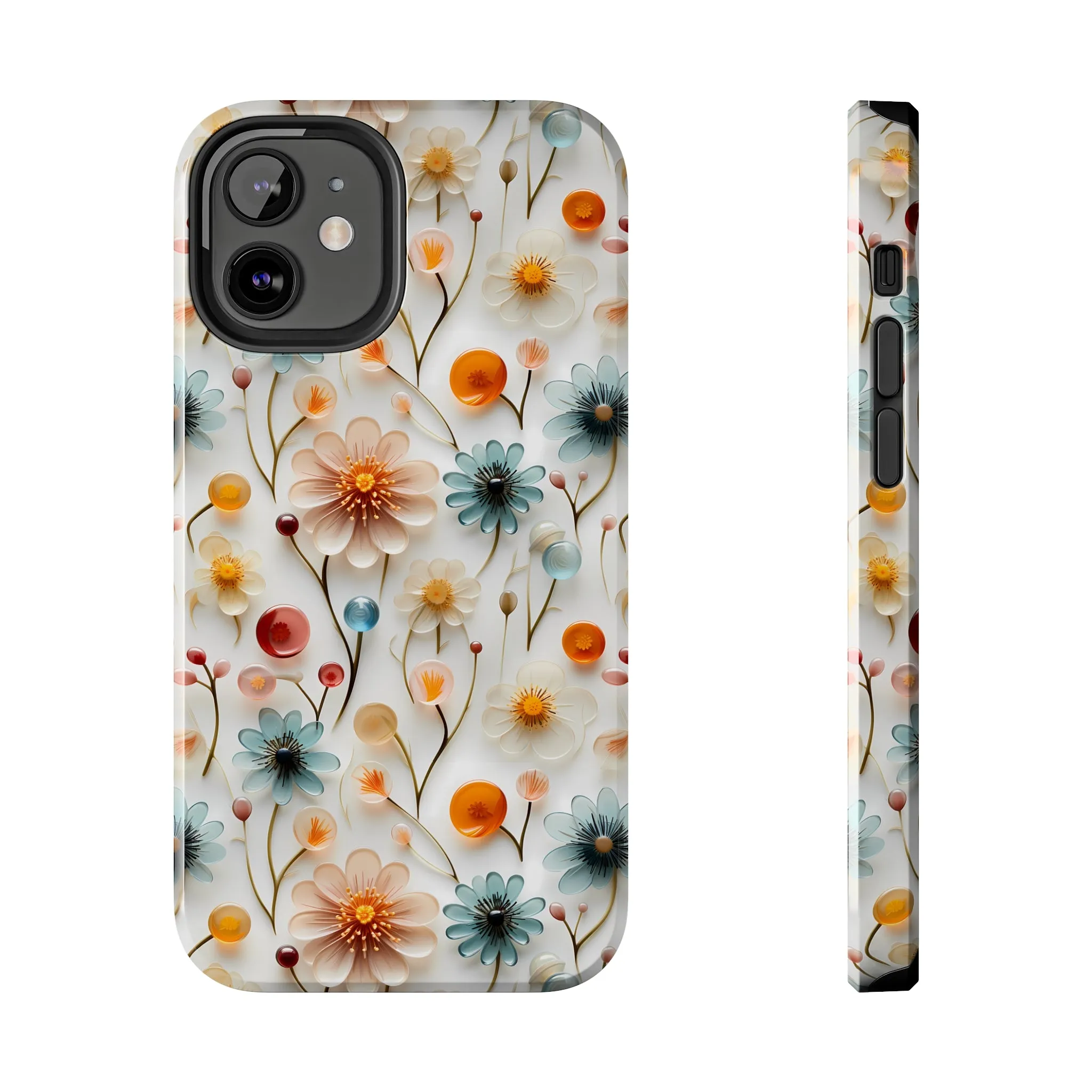 3D Glass Flower Pattern Design Tough Phone Case compatible with a large variety of iPhone models, Phone Case, Birthday Gift