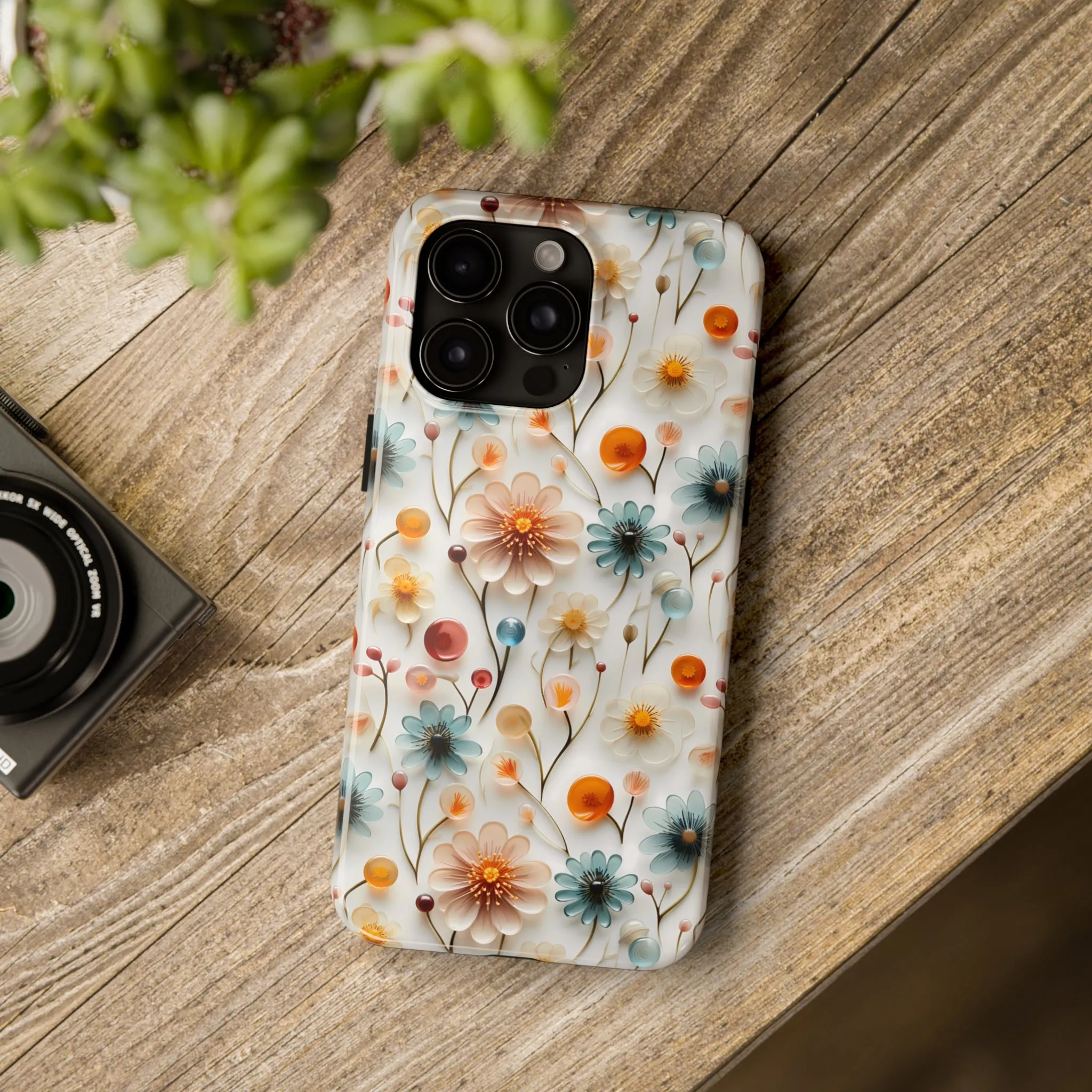 3D Glass Flower Pattern Design Tough Phone Case compatible with a large variety of iPhone models, Phone Case, Birthday Gift