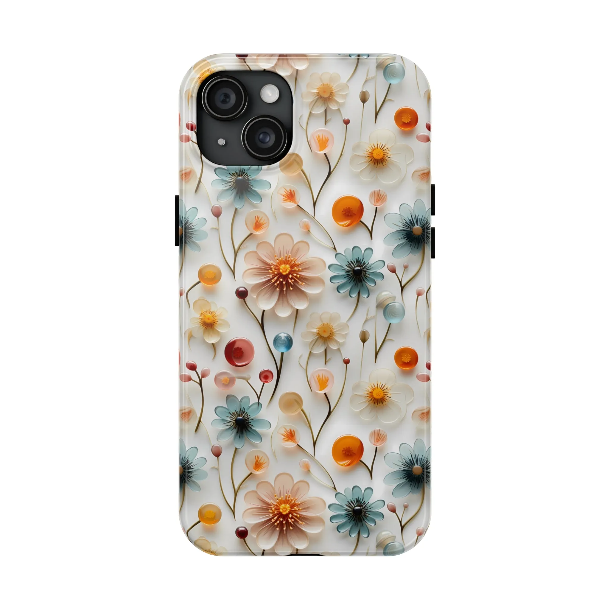 3D Glass Flower Pattern Design Tough Phone Case compatible with a large variety of iPhone models, Phone Case, Birthday Gift