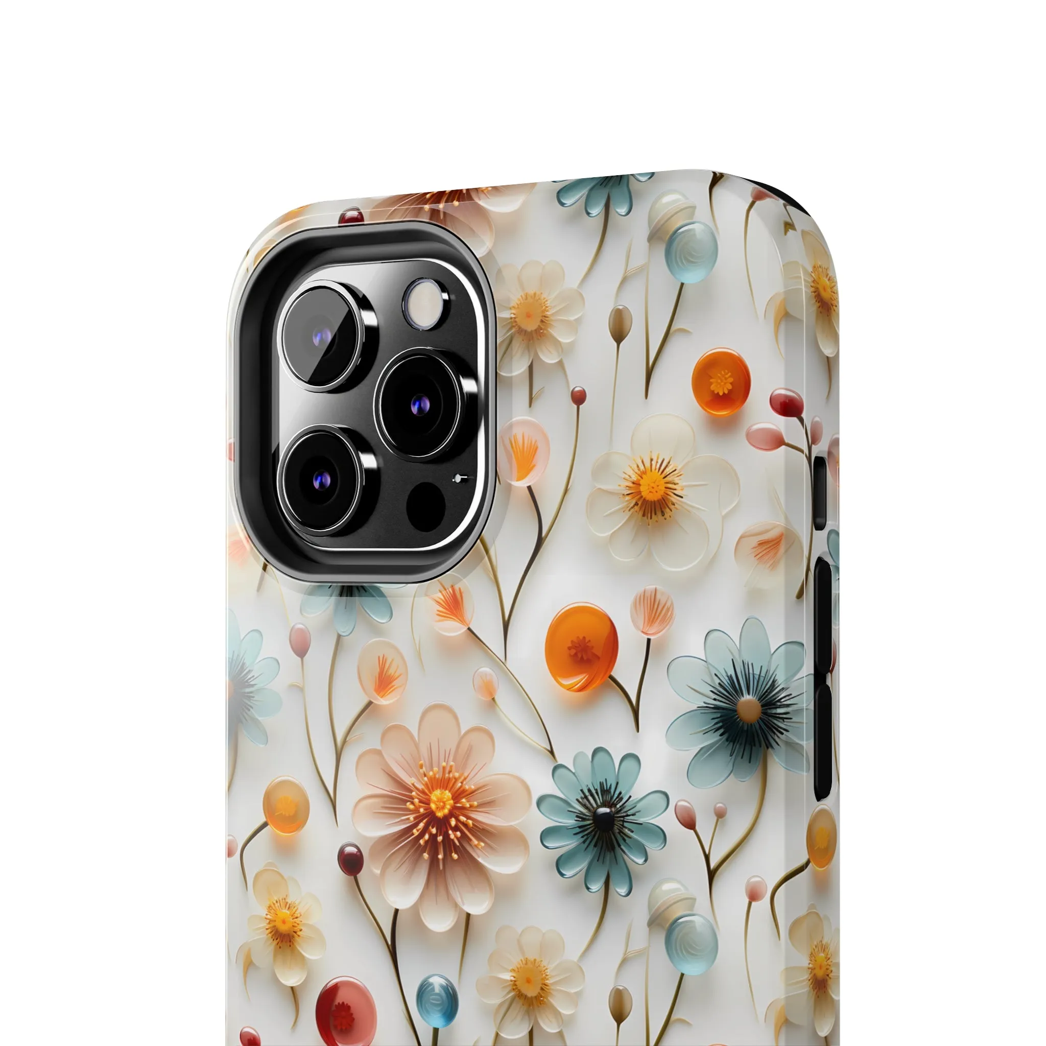 3D Glass Flower Pattern Design Tough Phone Case compatible with a large variety of iPhone models, Phone Case, Birthday Gift