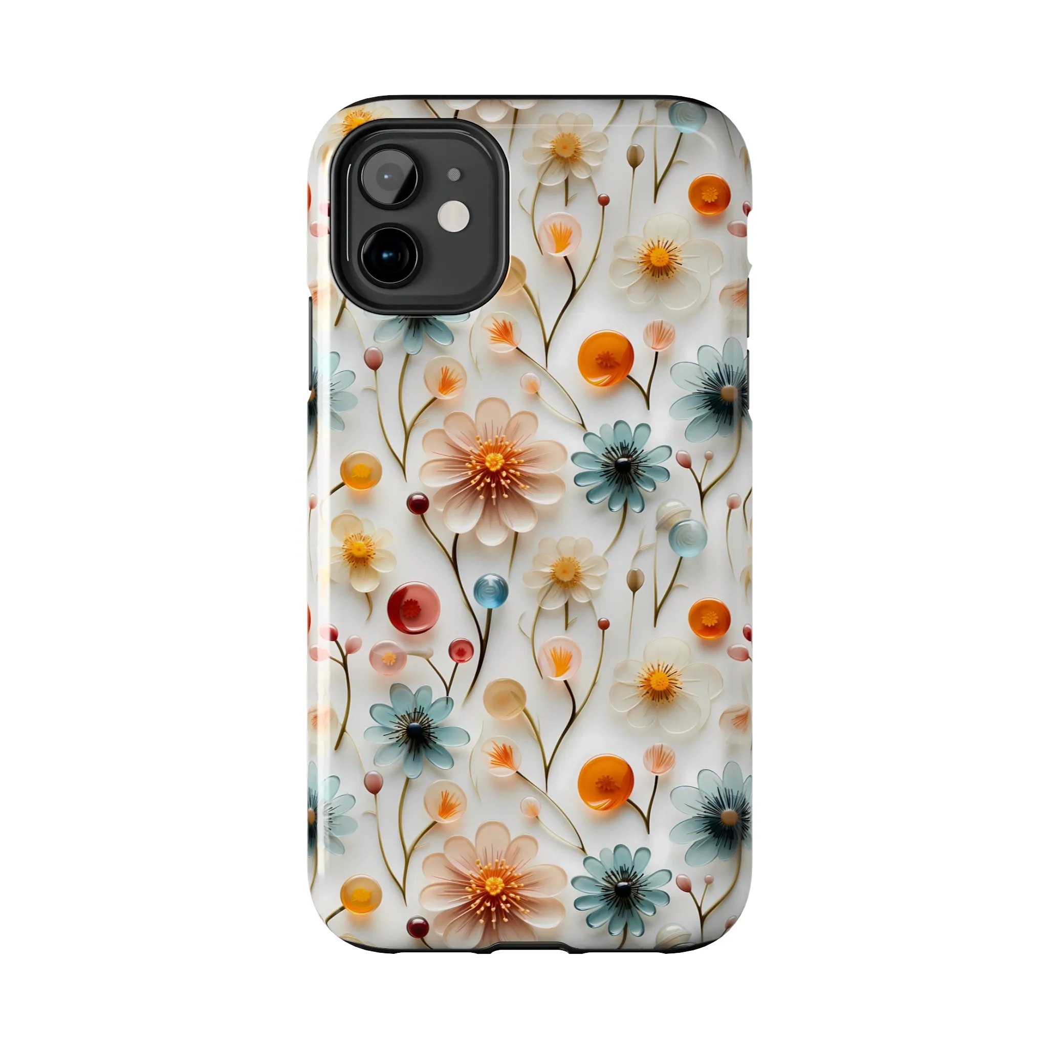 3D Glass Flower Pattern Design Tough Phone Case compatible with a large variety of iPhone models, Phone Case, Birthday Gift