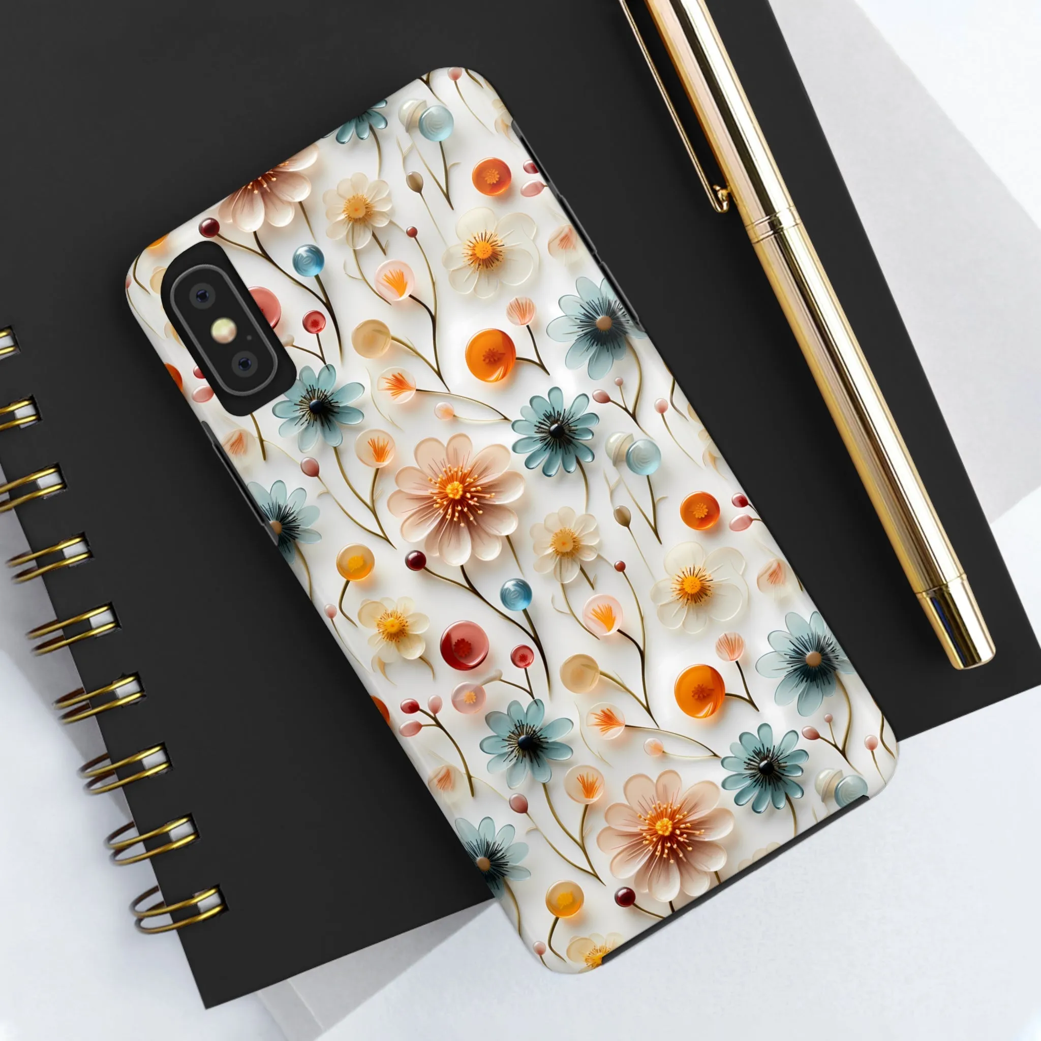 3D Glass Flower Pattern Design Tough Phone Case compatible with a large variety of iPhone models, Phone Case, Birthday Gift