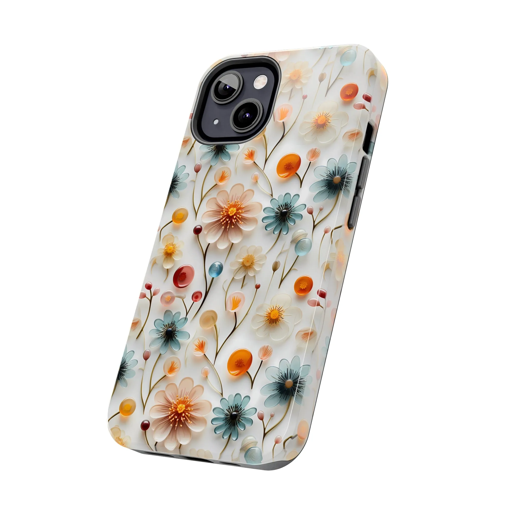 3D Glass Flower Pattern Design Tough Phone Case compatible with a large variety of iPhone models, Phone Case, Birthday Gift