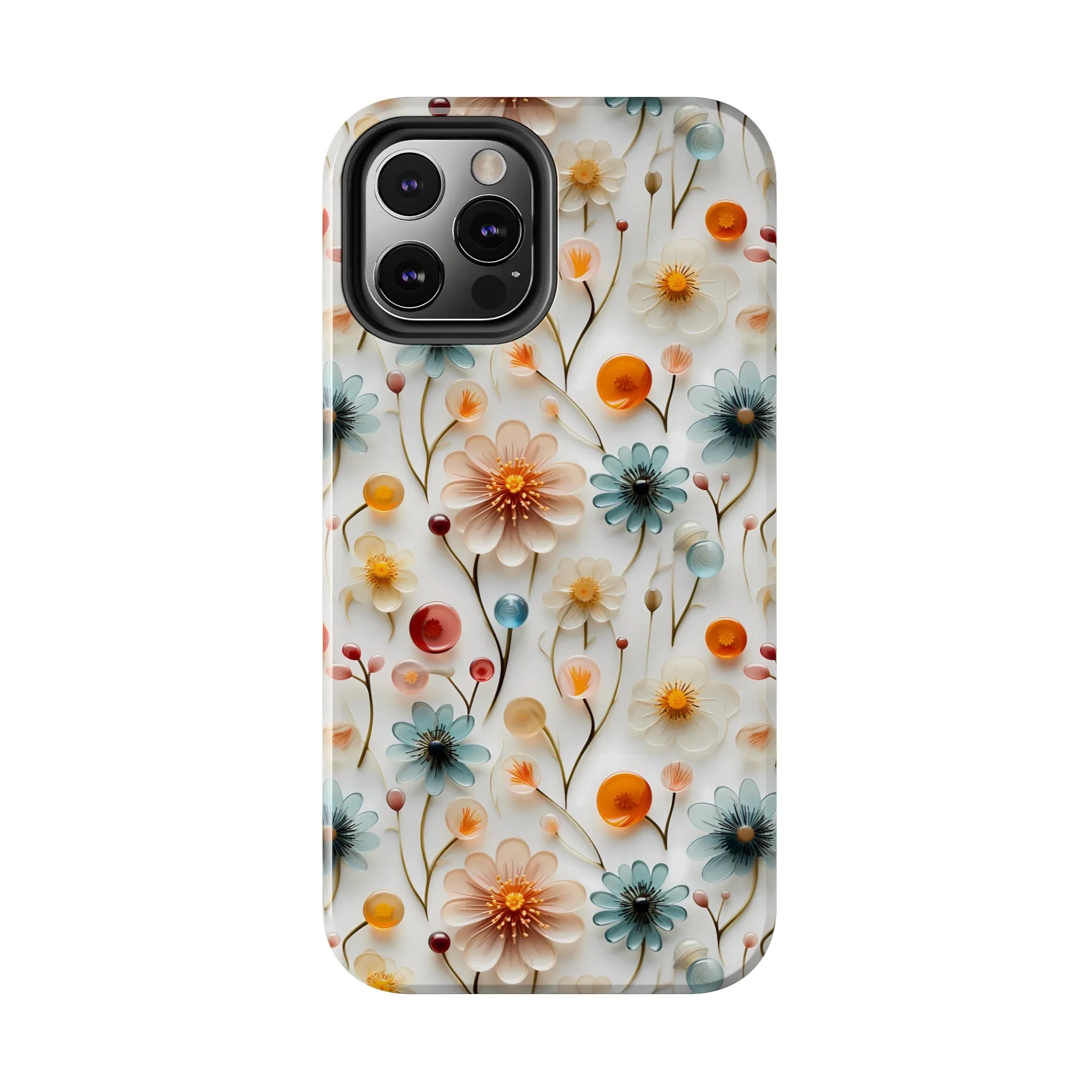 3D Glass Flower Pattern Design Tough Phone Case compatible with a large variety of iPhone models, Phone Case, Birthday Gift