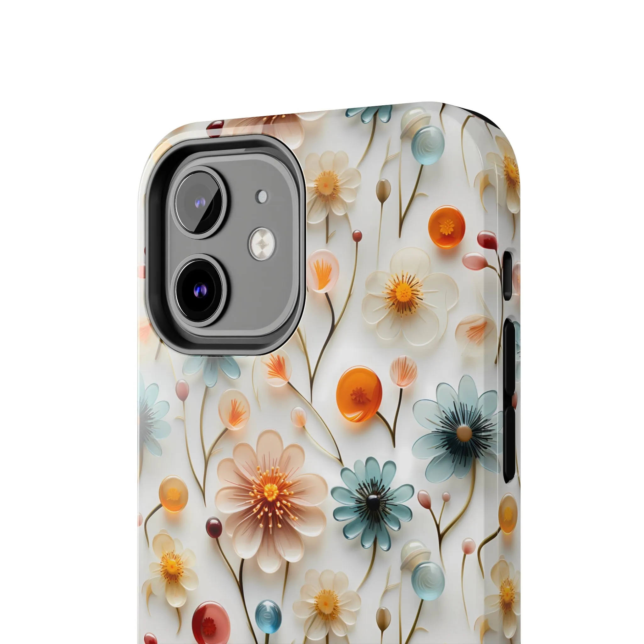 3D Glass Flower Pattern Design Tough Phone Case compatible with a large variety of iPhone models, Phone Case, Birthday Gift