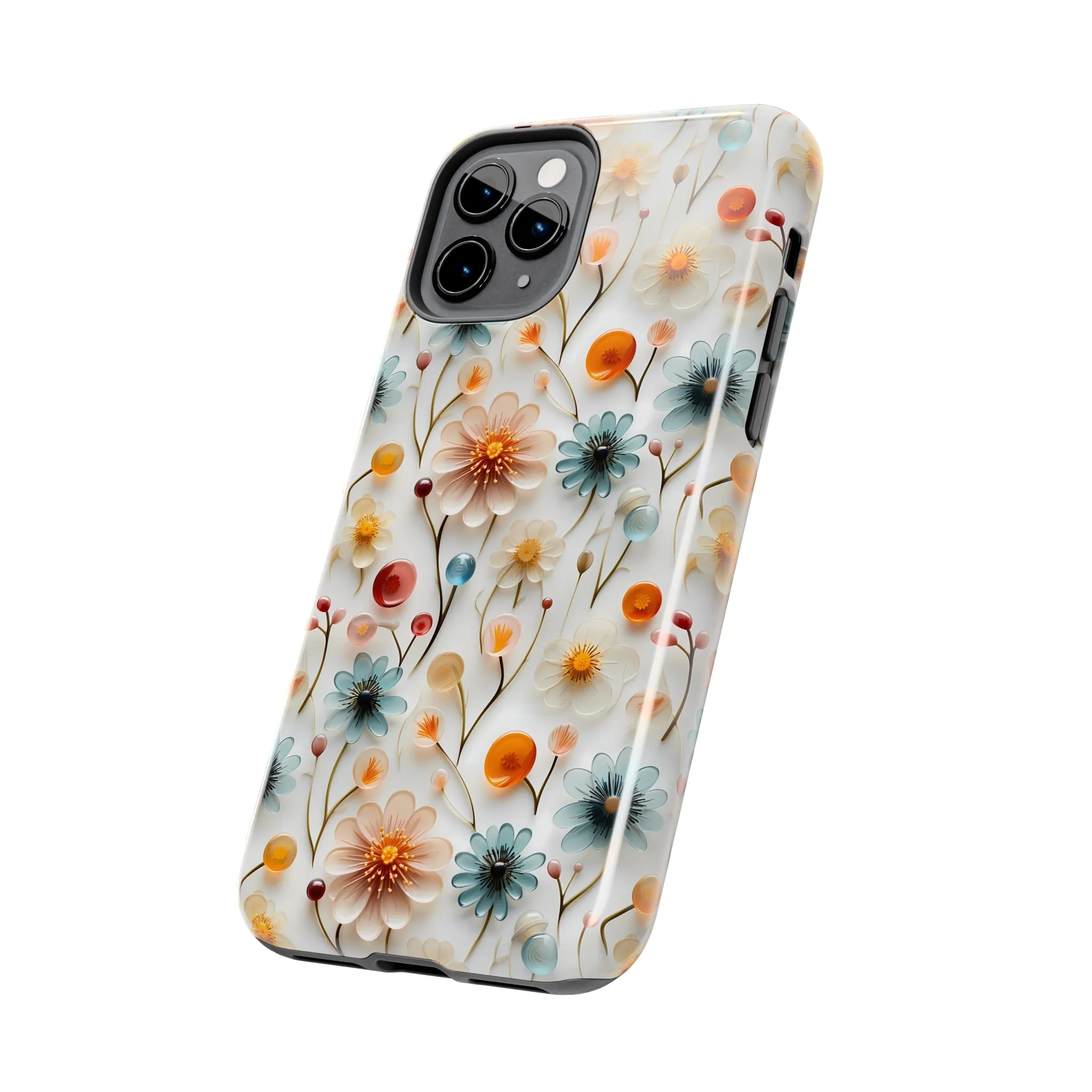 3D Glass Flower Pattern Design Tough Phone Case compatible with a large variety of iPhone models, Phone Case, Birthday Gift