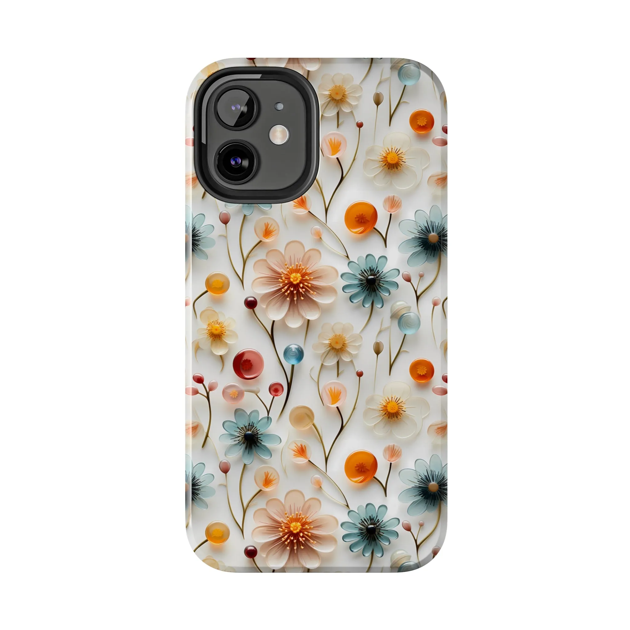 3D Glass Flower Pattern Design Tough Phone Case compatible with a large variety of iPhone models, Phone Case, Birthday Gift