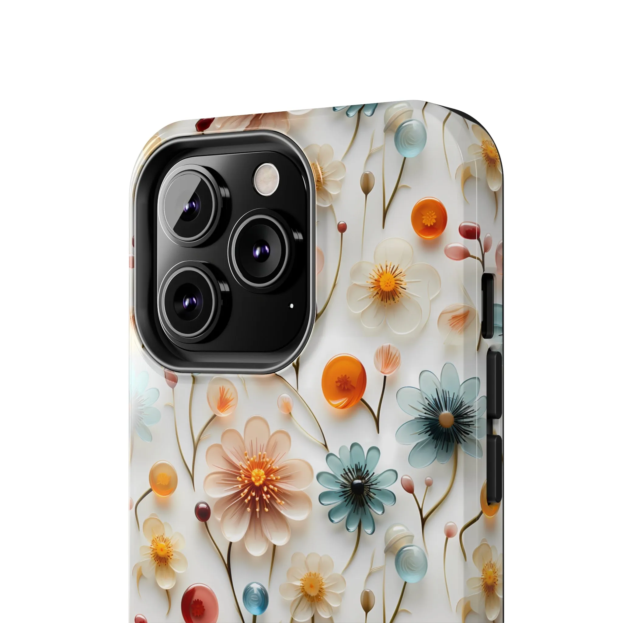 3D Glass Flower Pattern Design Tough Phone Case compatible with a large variety of iPhone models, Phone Case, Birthday Gift