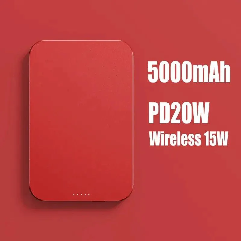 5000mAh Magnetic Wireless Charger with Metal Finish - 15W Fast Charging Power Bank for iPhone 12, 13, and MagSafe Devices