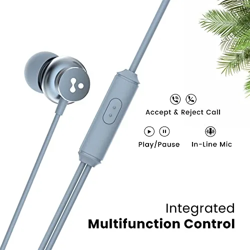 Ambrane Stringz 38 Wired Earphones with Mic, Powerful HD Sound with High Bass, Tangle Free Cable, Comfort in-Ear Fit, 3.5mm Jack (Space Grey)