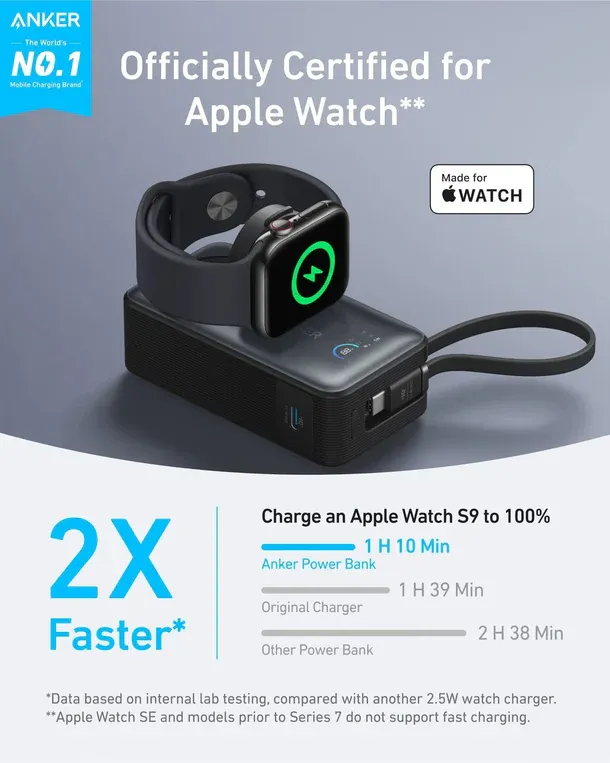 Anker MagGo Power Bank (10K,35W For Apple Watch) - Black A1657H11