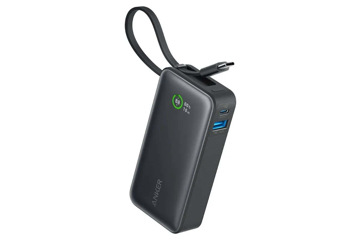 Anker Nano 10K 30W Power Bank with Built-In USB-C Cable | Black Stone