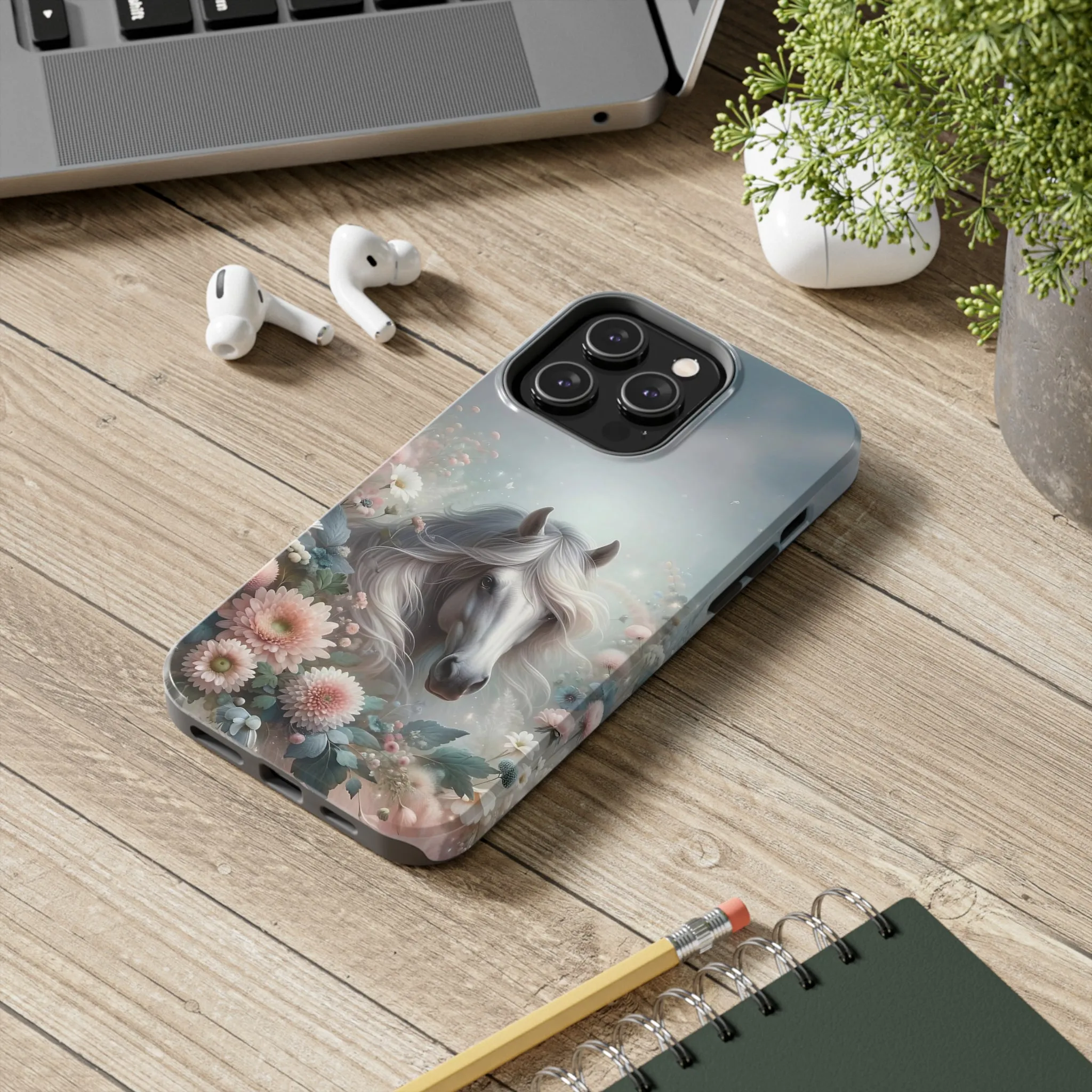 Beautiful Horse and Floral print Design Tough Phone Case compatible with a large variety of iPhone models, Gift, Phone Case