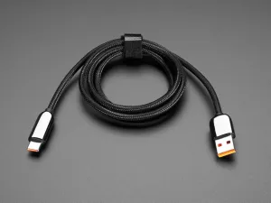 Black Woven USB A to USB C Cable with 66W Watt Display - 1 meter