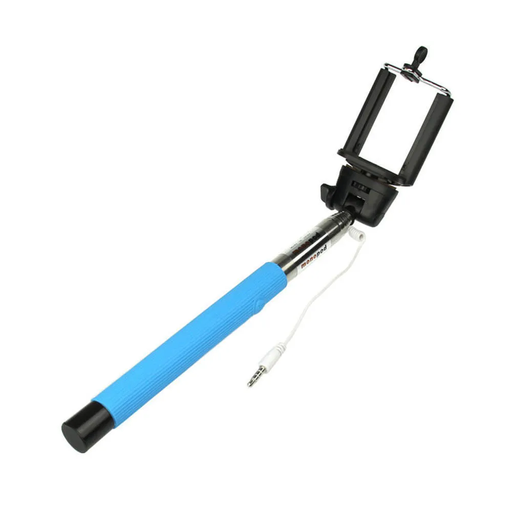 Blue 3.5mm Extendable Selfie Wired Stick Phone Holder Remote Shutter Monopod For smartphone iphone