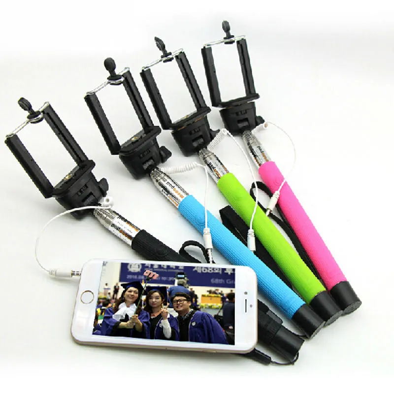 Blue 3.5mm Extendable Selfie Wired Stick Phone Holder Remote Shutter Monopod For smartphone iphone