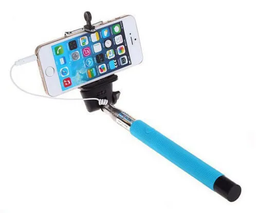 Blue 3.5mm Extendable Selfie Wired Stick Phone Holder Remote Shutter Monopod For smartphone iphone