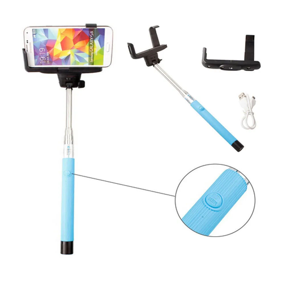 Built in Bluetooth Extendable Selfie Stick Monopod Holder Multi Available - Blue