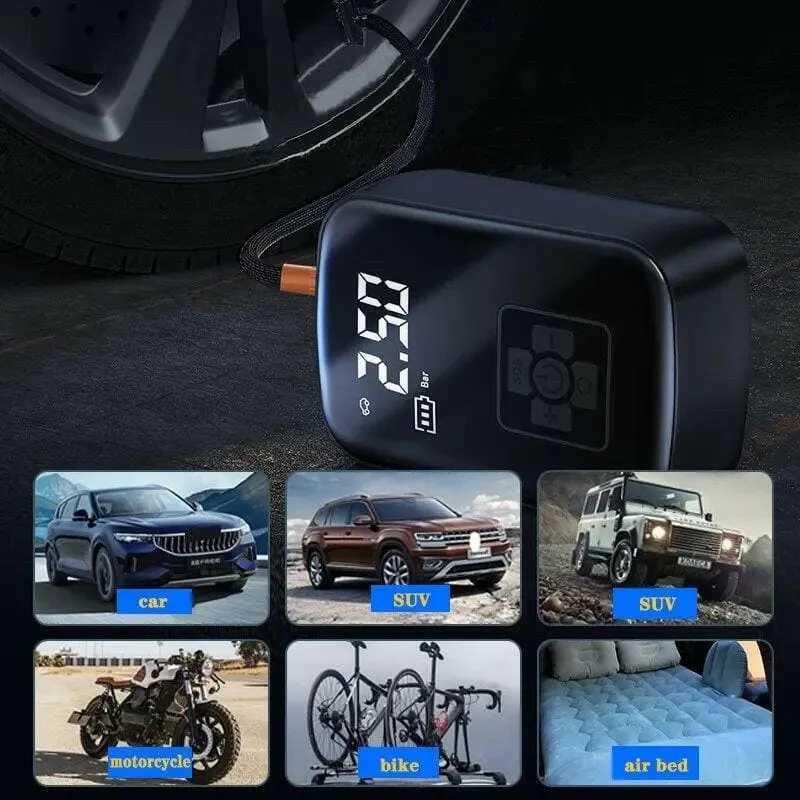 Car Mounted Wireless Mini High-pressure Air Pump with Lcd Display