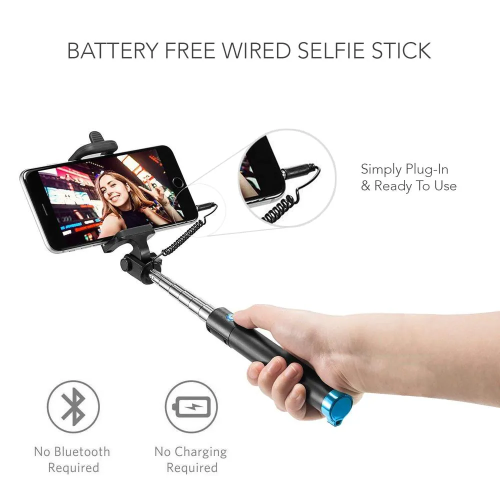 Case U Extendable [Battery Free] Wired Selfie Stick