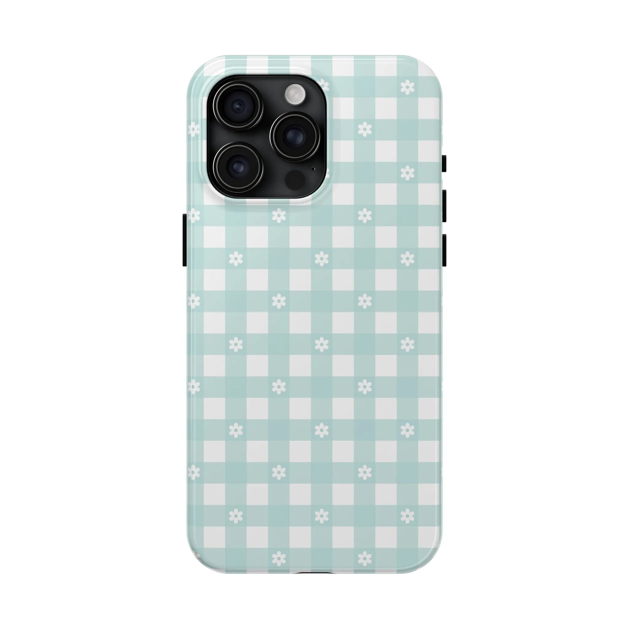 Cute Blue and White Gingham with Daisies Digital print Design Tough Phone Case compatible with a large variety of iPhone models, Gift, Phone Case