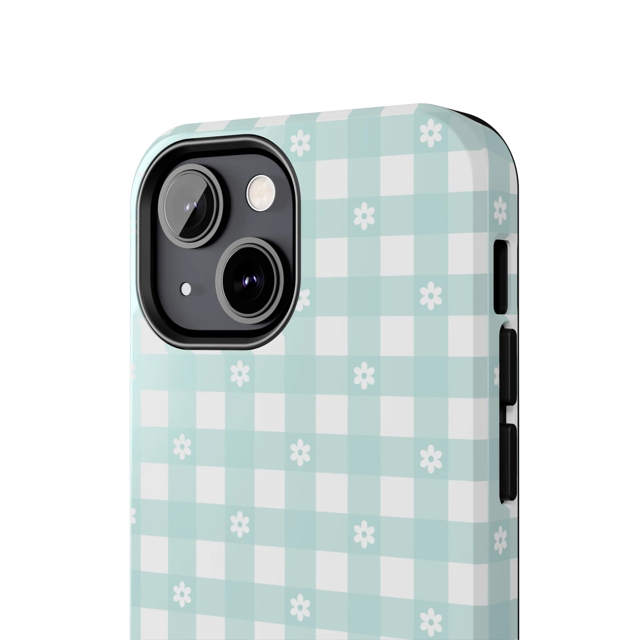 Cute Blue and White Gingham with Daisies Digital print Design Tough Phone Case compatible with a large variety of iPhone models, Gift, Phone Case