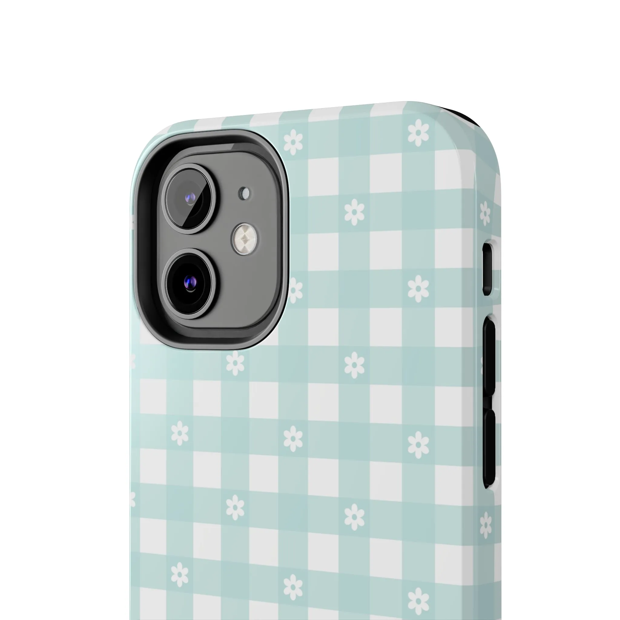 Cute Blue and White Gingham with Daisies Digital print Design Tough Phone Case compatible with a large variety of iPhone models, Gift, Phone Case