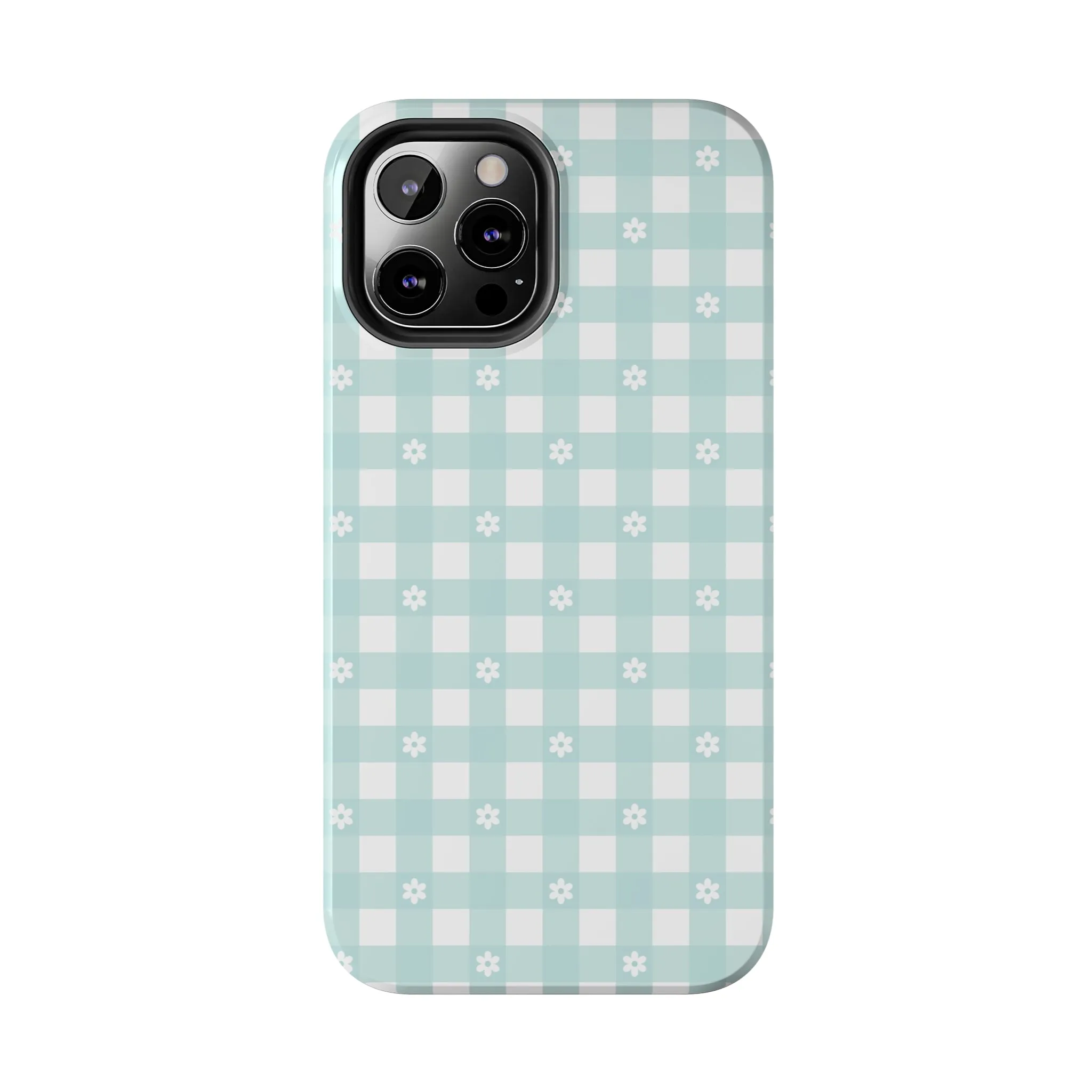 Cute Blue and White Gingham with Daisies Digital print Design Tough Phone Case compatible with a large variety of iPhone models, Gift, Phone Case