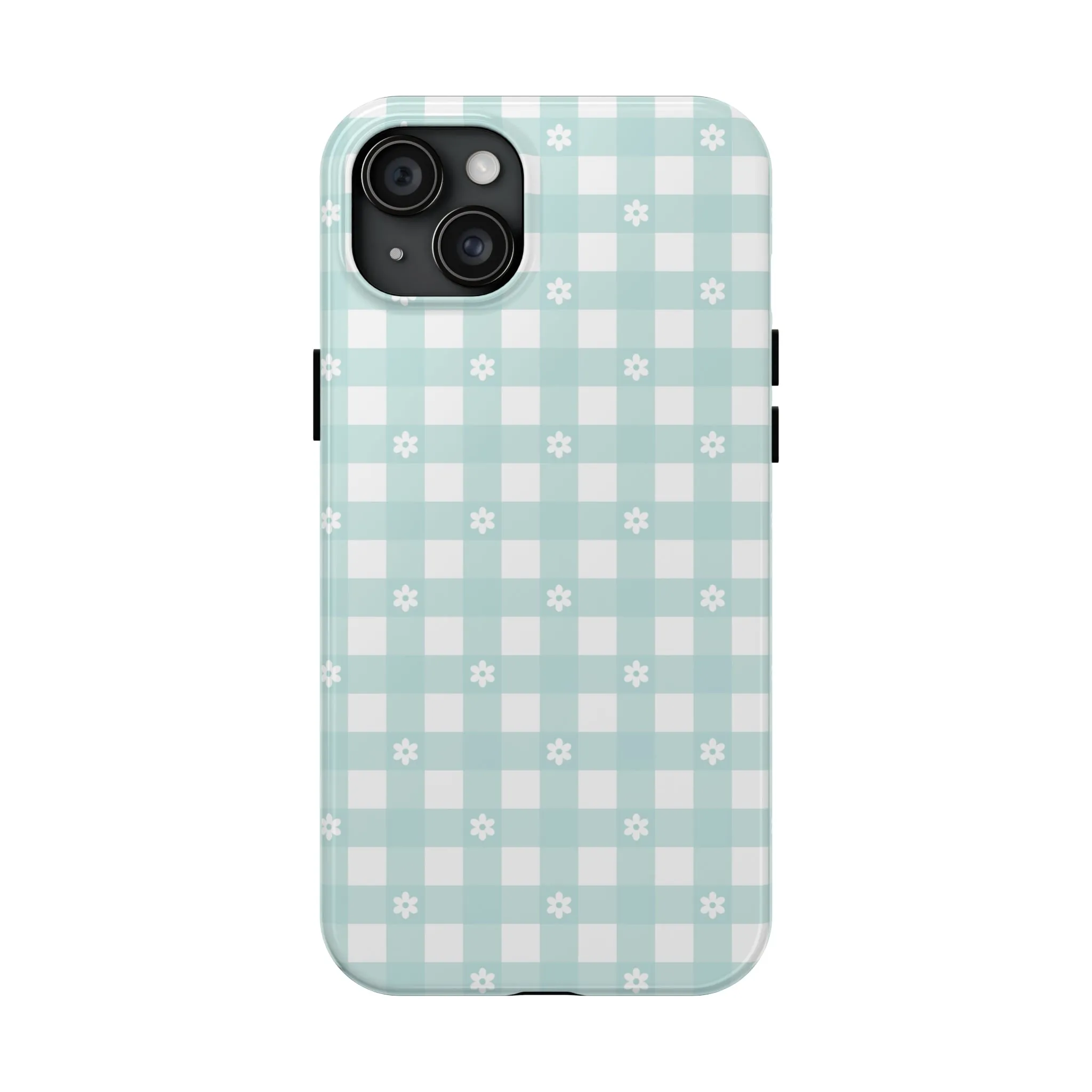 Cute Blue and White Gingham with Daisies Digital print Design Tough Phone Case compatible with a large variety of iPhone models, Gift, Phone Case