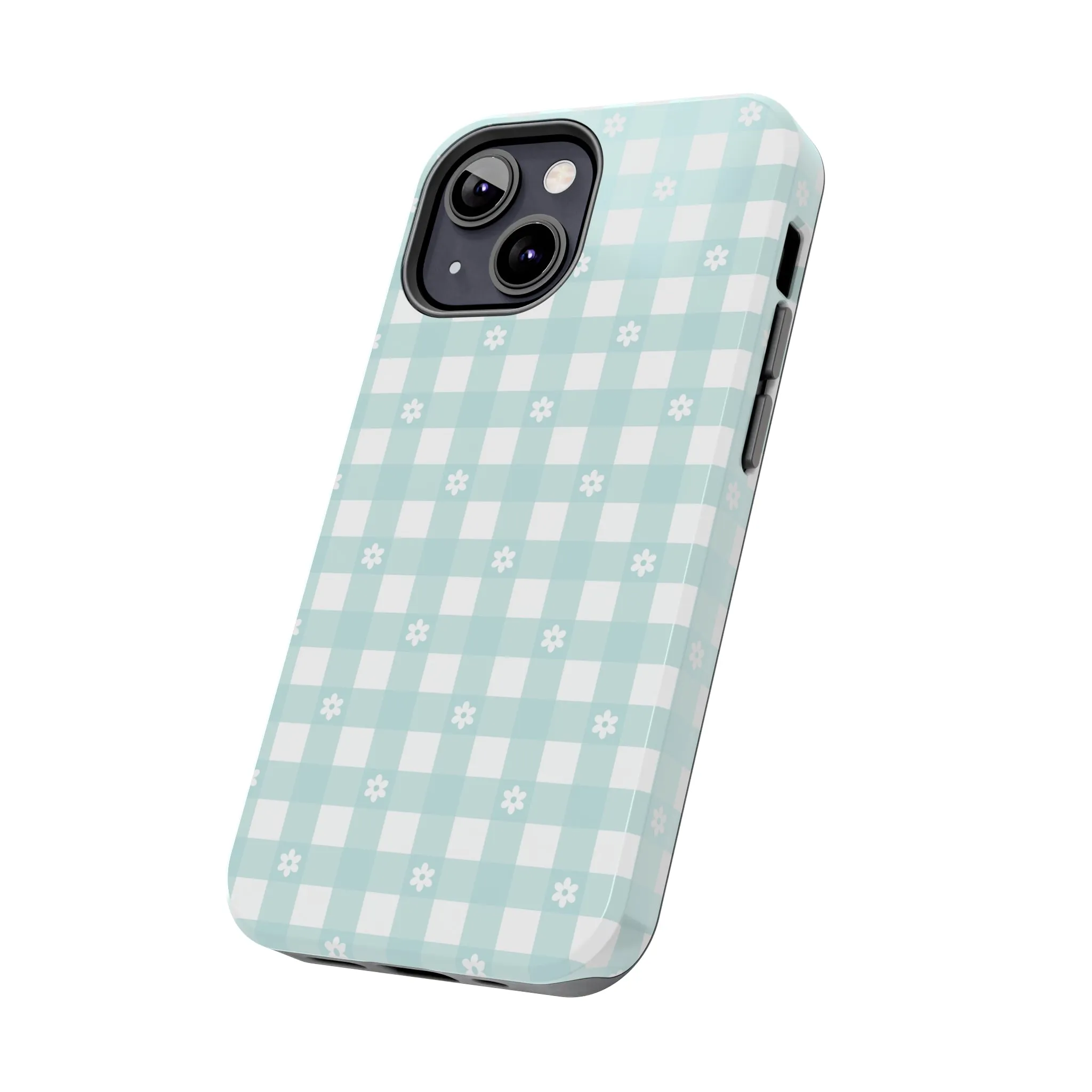 Cute Blue and White Gingham with Daisies Digital print Design Tough Phone Case compatible with a large variety of iPhone models, Gift, Phone Case