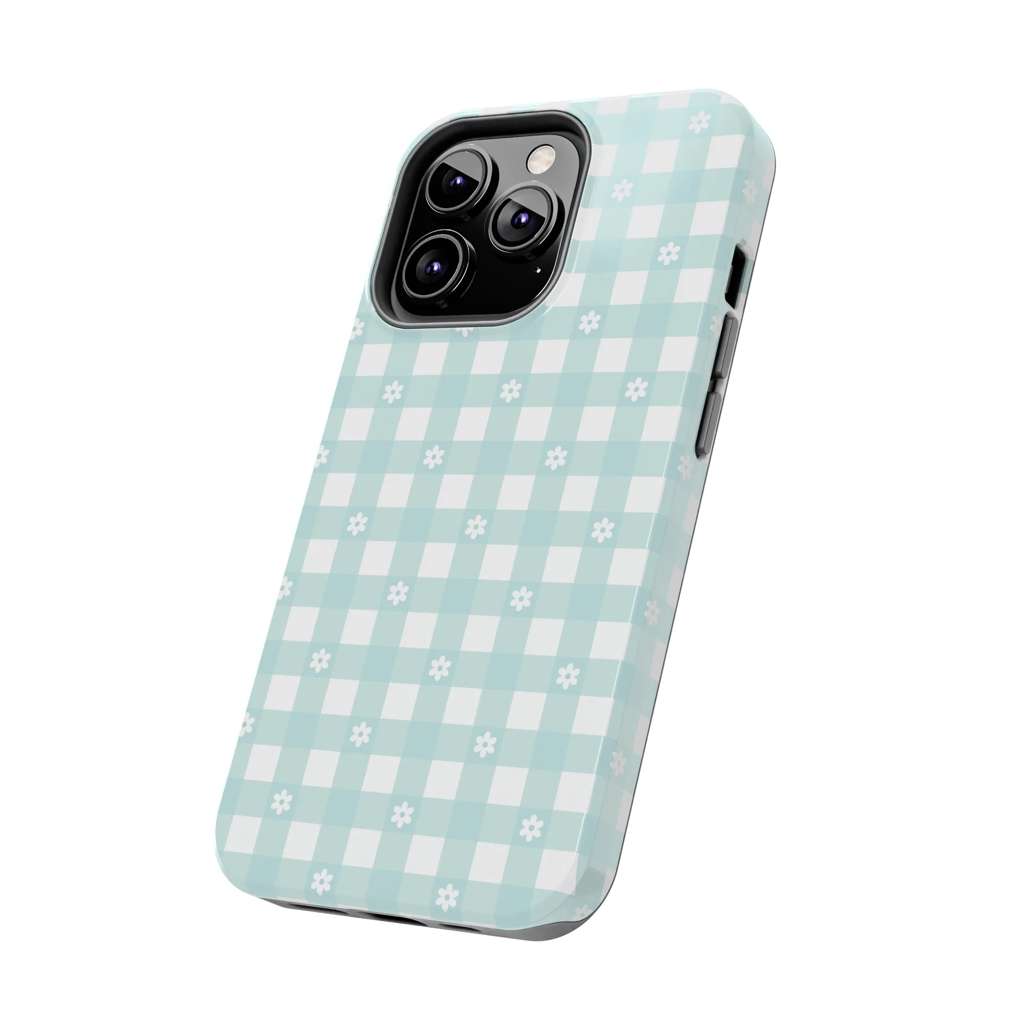 Cute Blue and White Gingham with Daisies Digital print Design Tough Phone Case compatible with a large variety of iPhone models, Gift, Phone Case