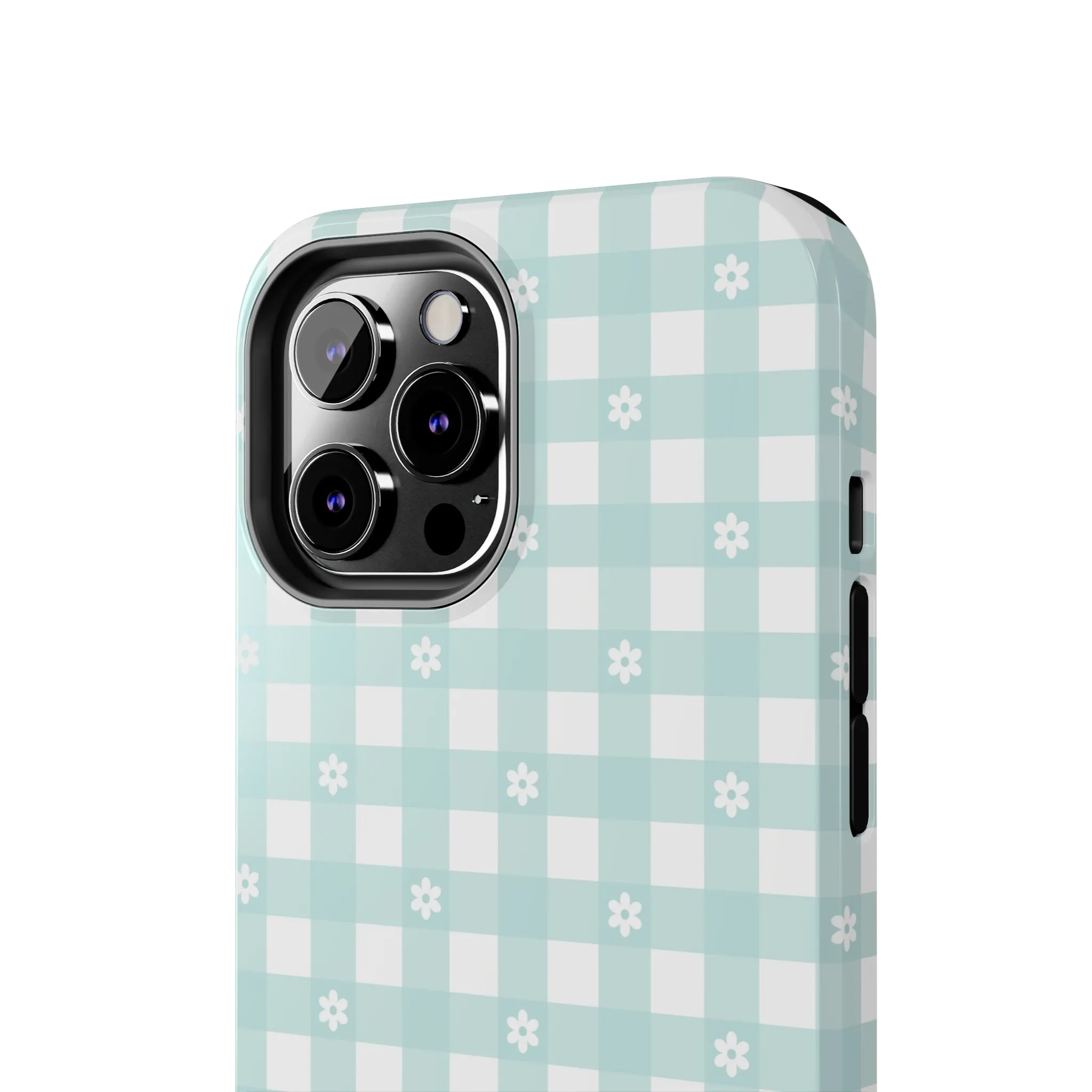 Cute Blue and White Gingham with Daisies Digital print Design Tough Phone Case compatible with a large variety of iPhone models, Gift, Phone Case