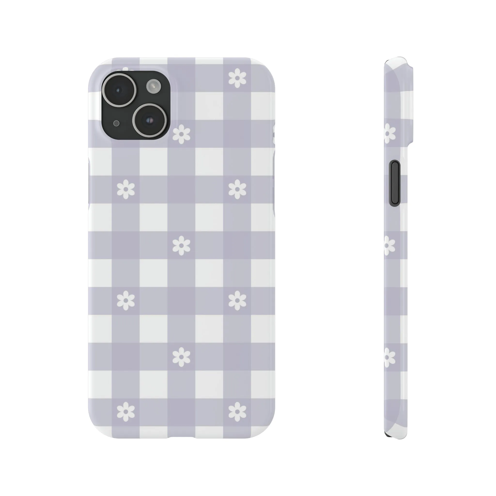 Daisies and Purple Gingham Design Sleek Elegance Wireless-Charging Compatible Phone Case Slim Phone Case compatible with over 20 iphone models