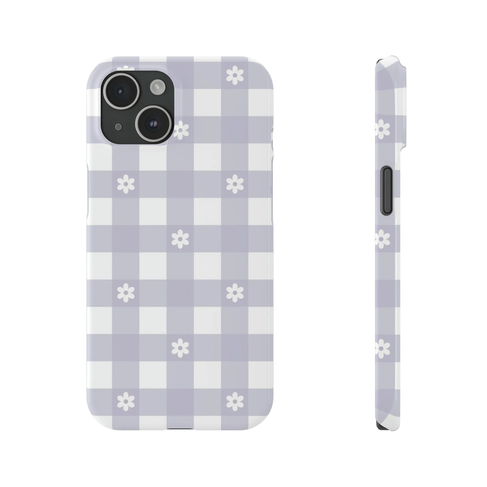 Daisies and Purple Gingham Design Sleek Elegance Wireless-Charging Compatible Phone Case Slim Phone Case compatible with over 20 iphone models