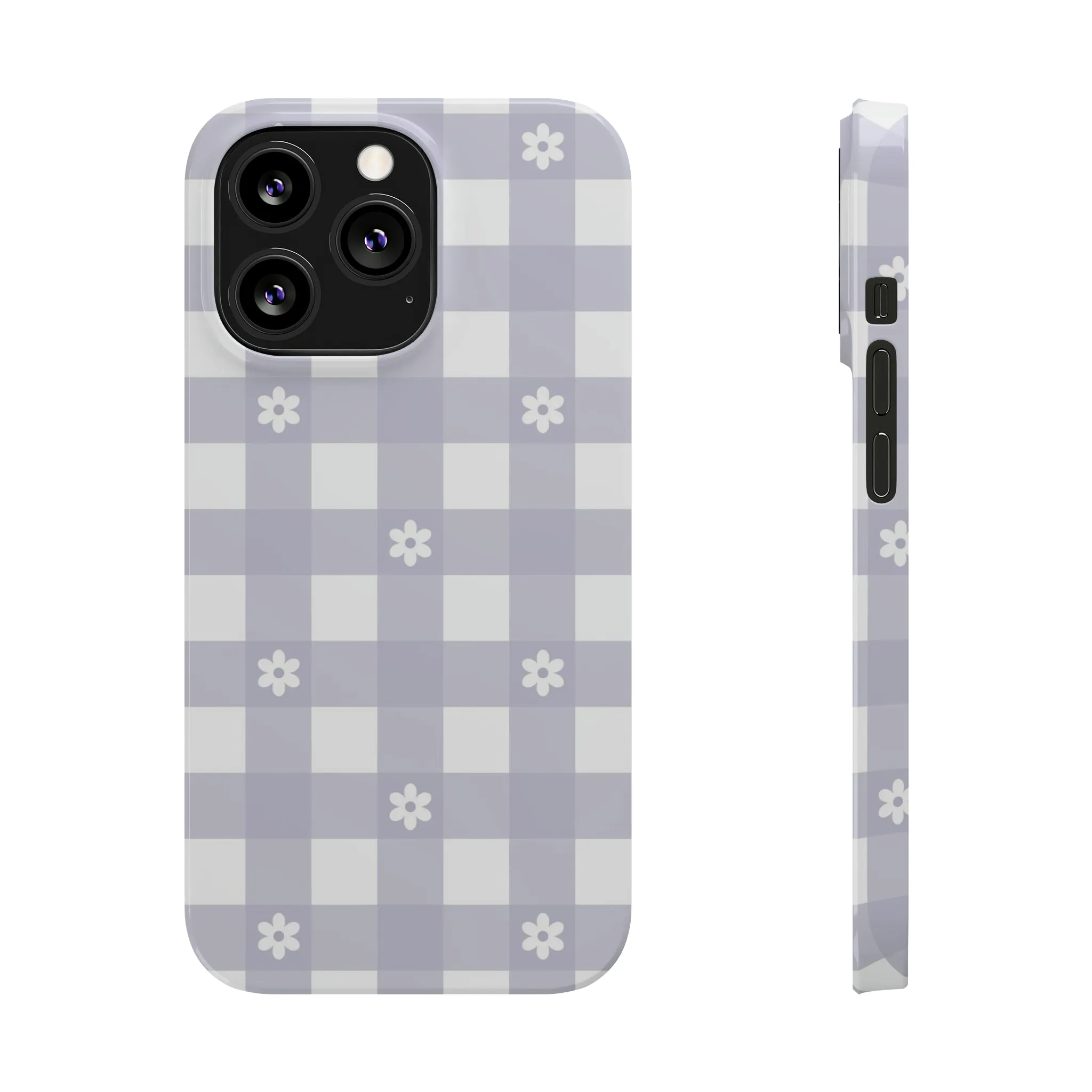 Daisies and Purple Gingham Design Sleek Elegance Wireless-Charging Compatible Phone Case Slim Phone Case compatible with over 20 iphone models