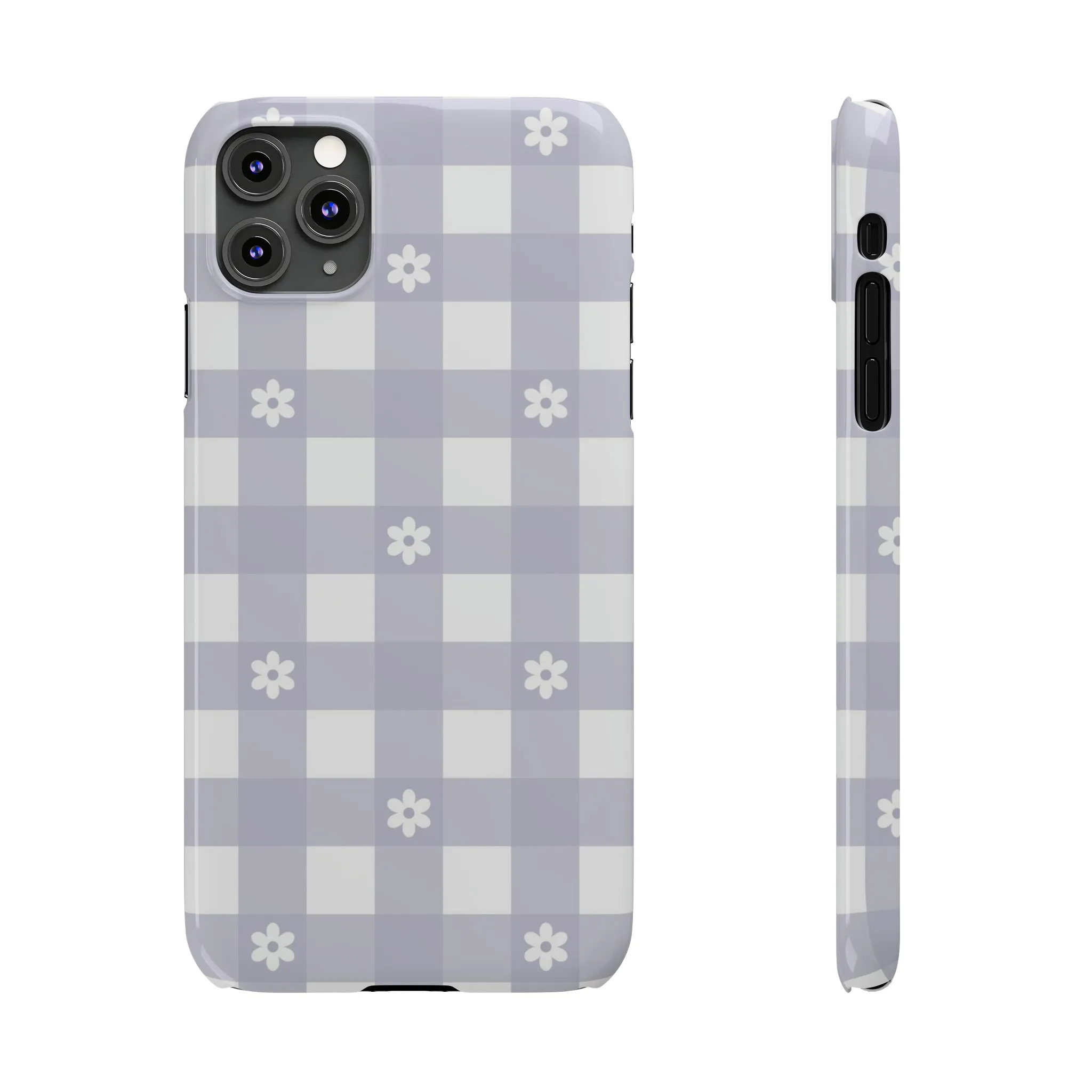 Daisies and Purple Gingham Design Sleek Elegance Wireless-Charging Compatible Phone Case Slim Phone Case compatible with over 20 iphone models