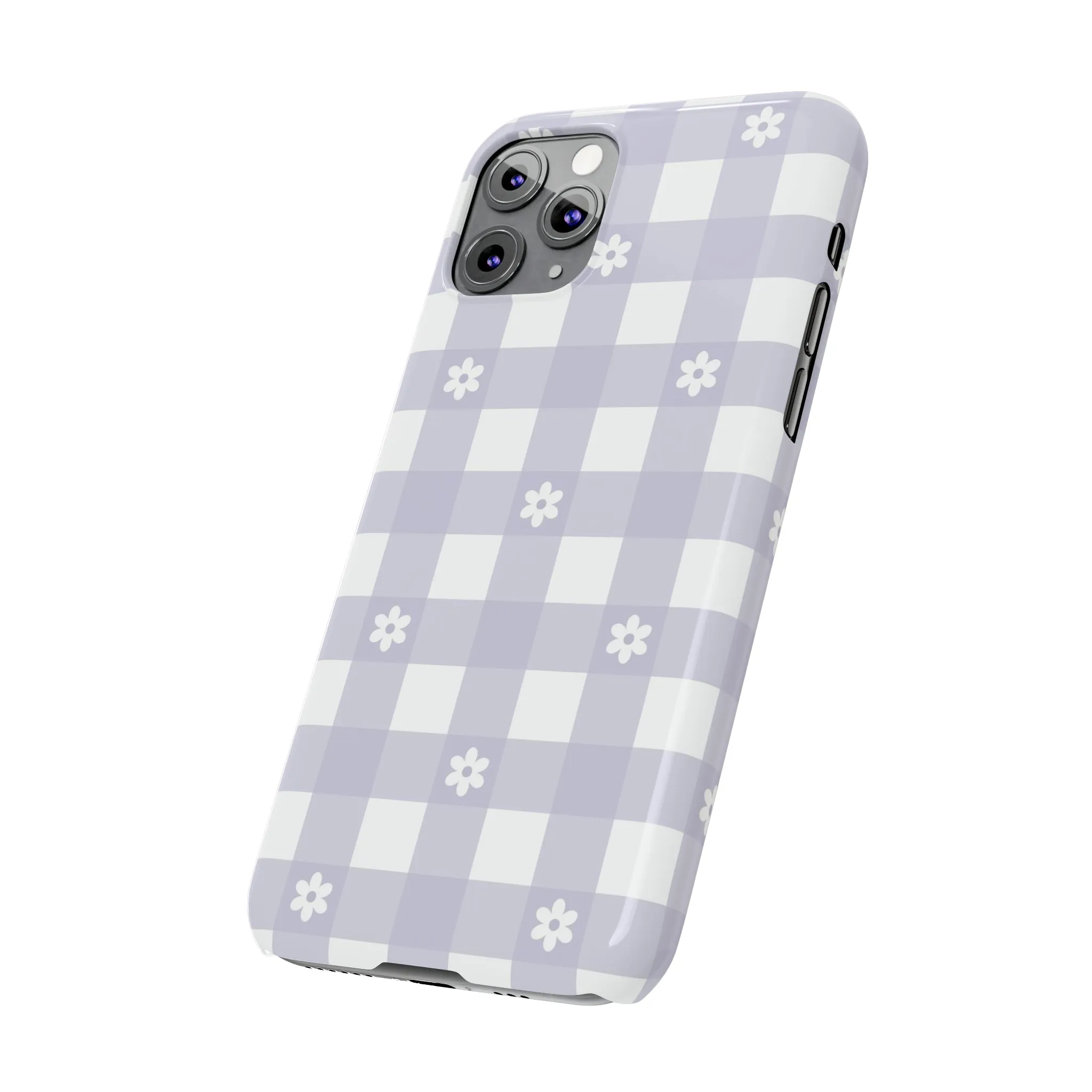 Daisies and Purple Gingham Design Sleek Elegance Wireless-Charging Compatible Phone Case Slim Phone Case compatible with over 20 iphone models