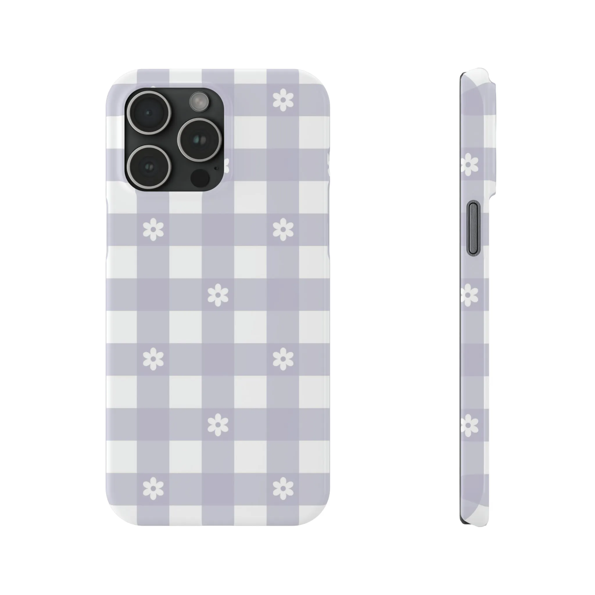 Daisies and Purple Gingham Design Sleek Elegance Wireless-Charging Compatible Phone Case Slim Phone Case compatible with over 20 iphone models