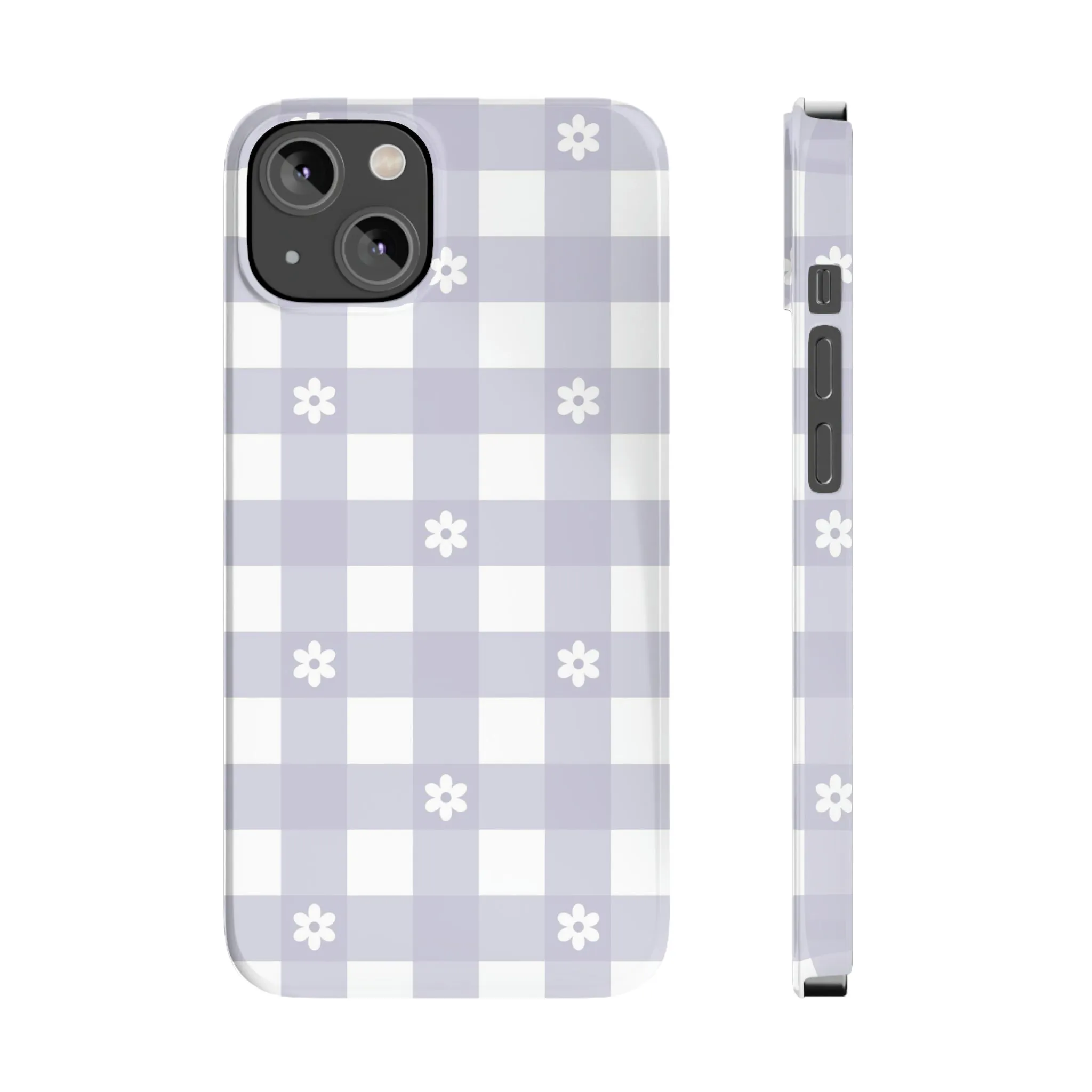 Daisies and Purple Gingham Design Sleek Elegance Wireless-Charging Compatible Phone Case Slim Phone Case compatible with over 20 iphone models